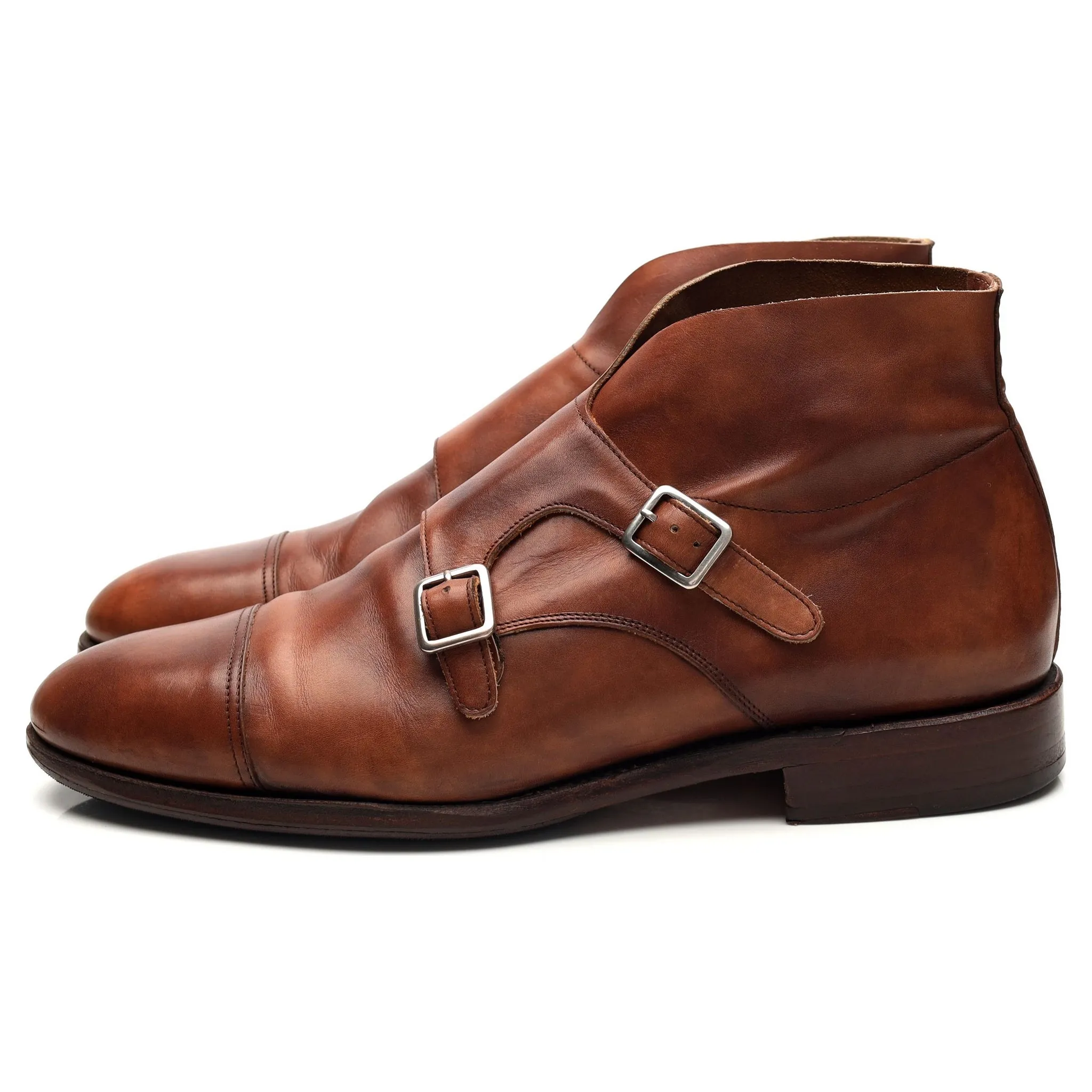 '101574' Tan Brown Museum Leather Double Monk Strap Boots UK 8
