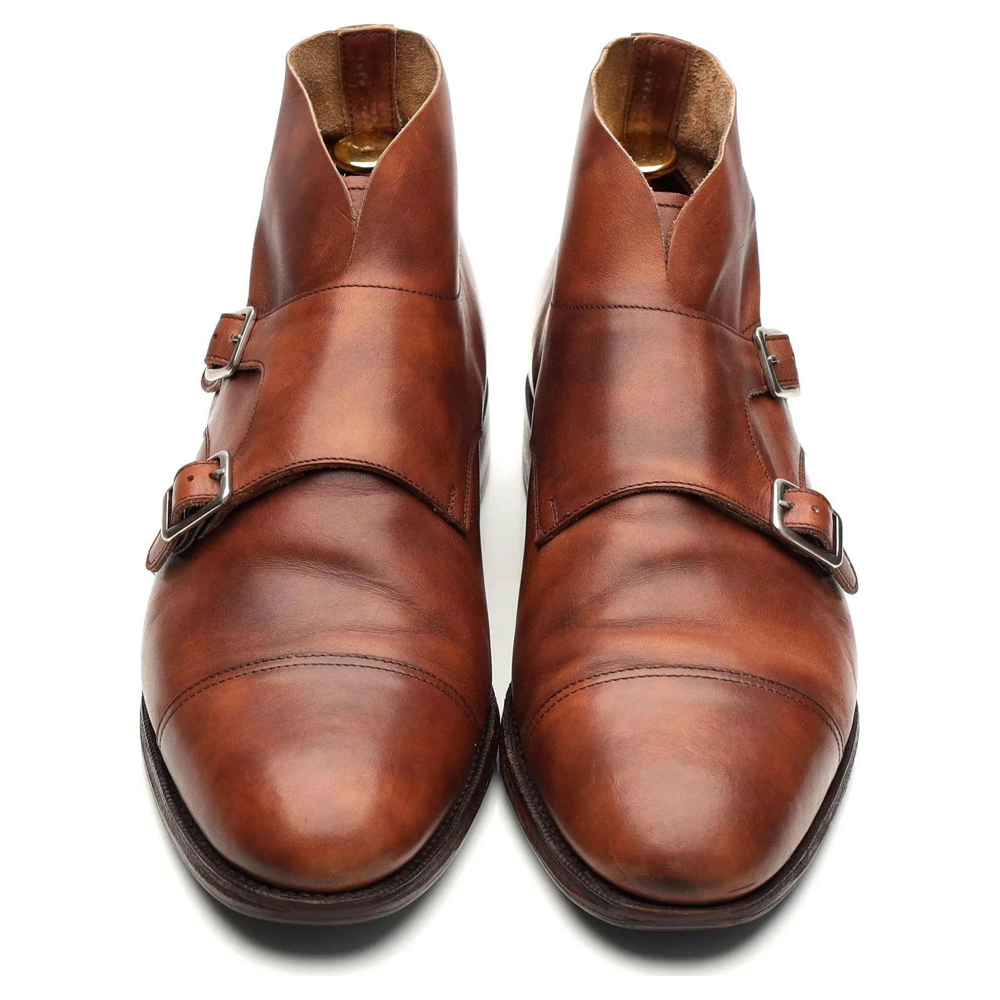 '101574' Tan Brown Museum Leather Double Monk Strap Boots UK 8