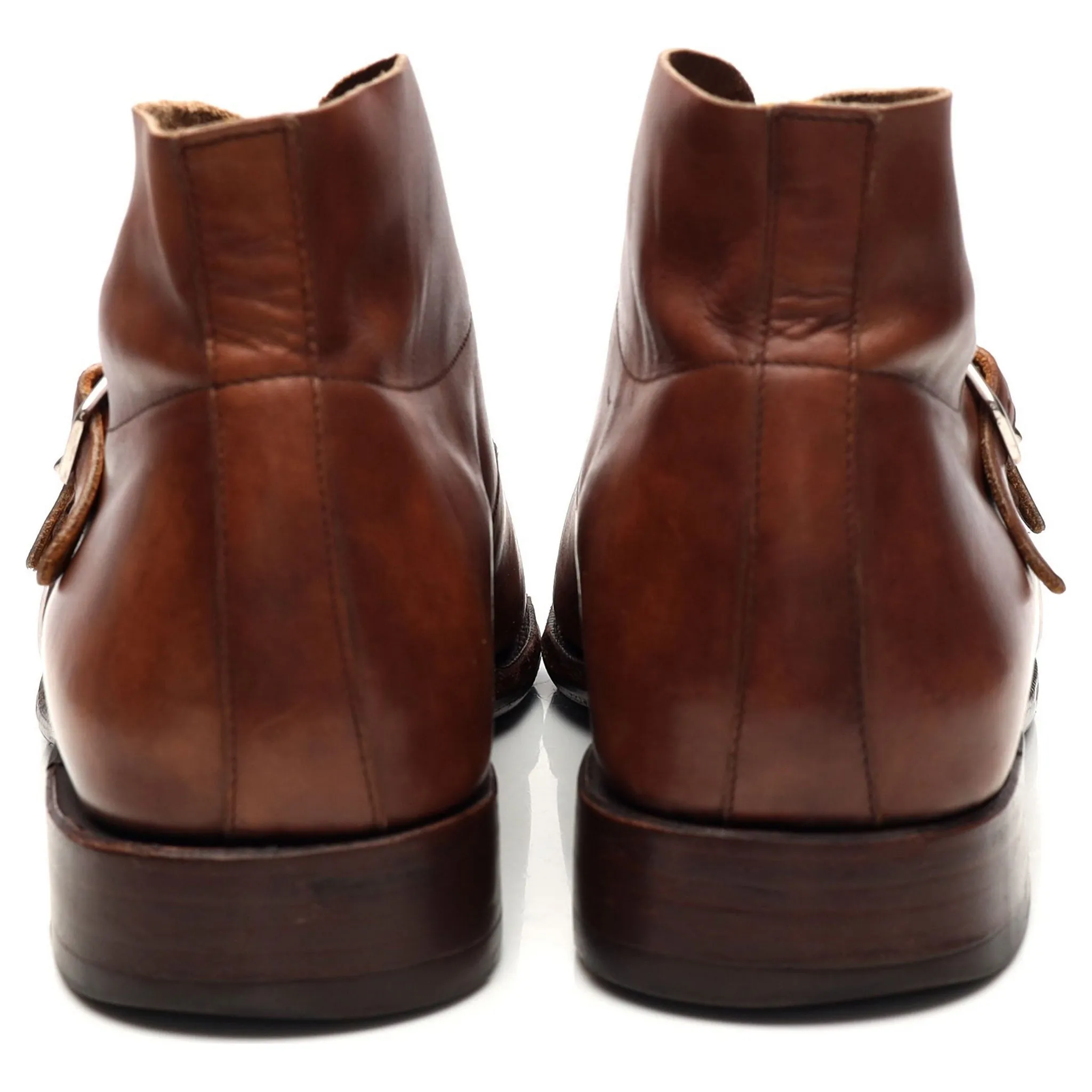 '101574' Tan Brown Museum Leather Double Monk Strap Boots UK 8