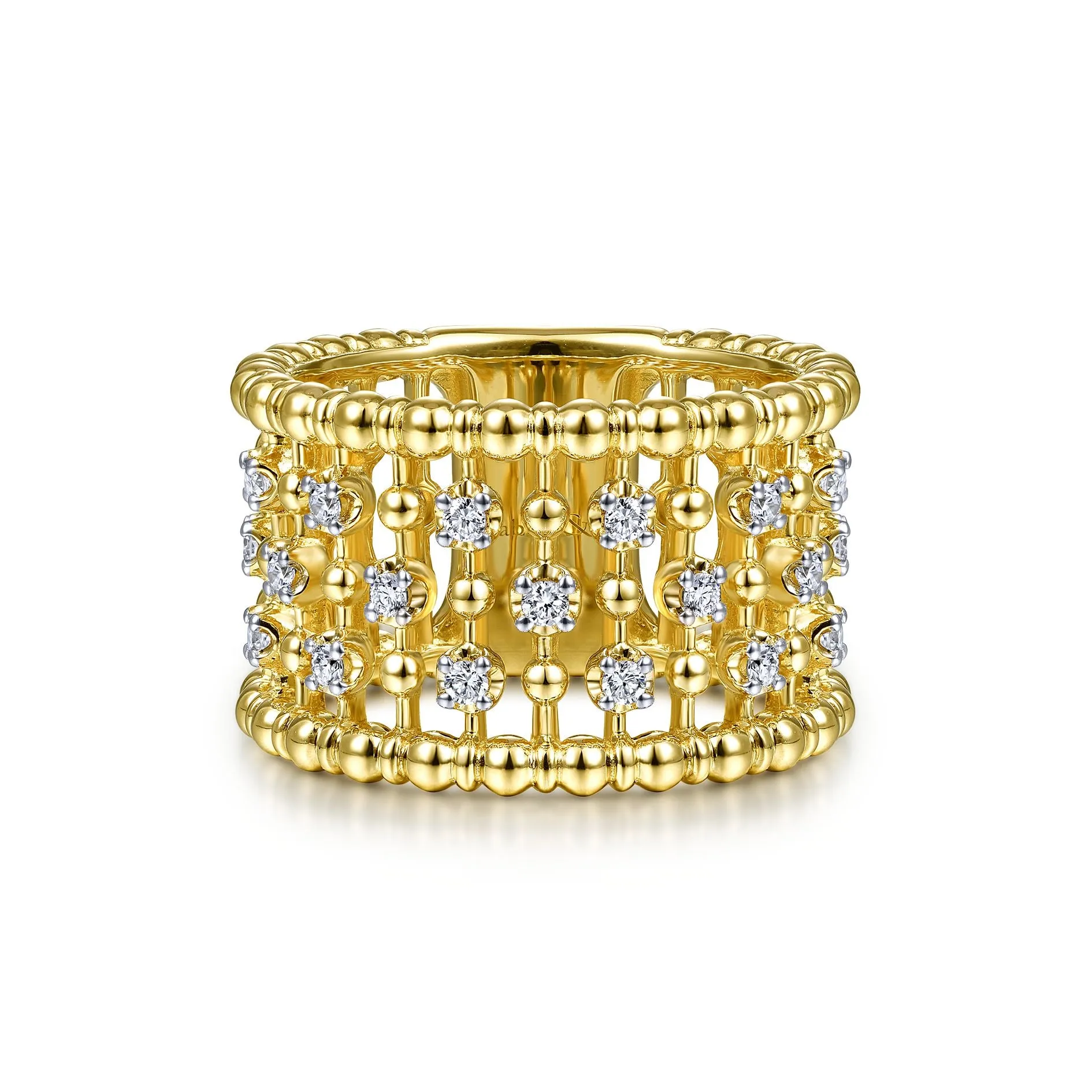 14K Yellow Gold Diamond Beaded Ring