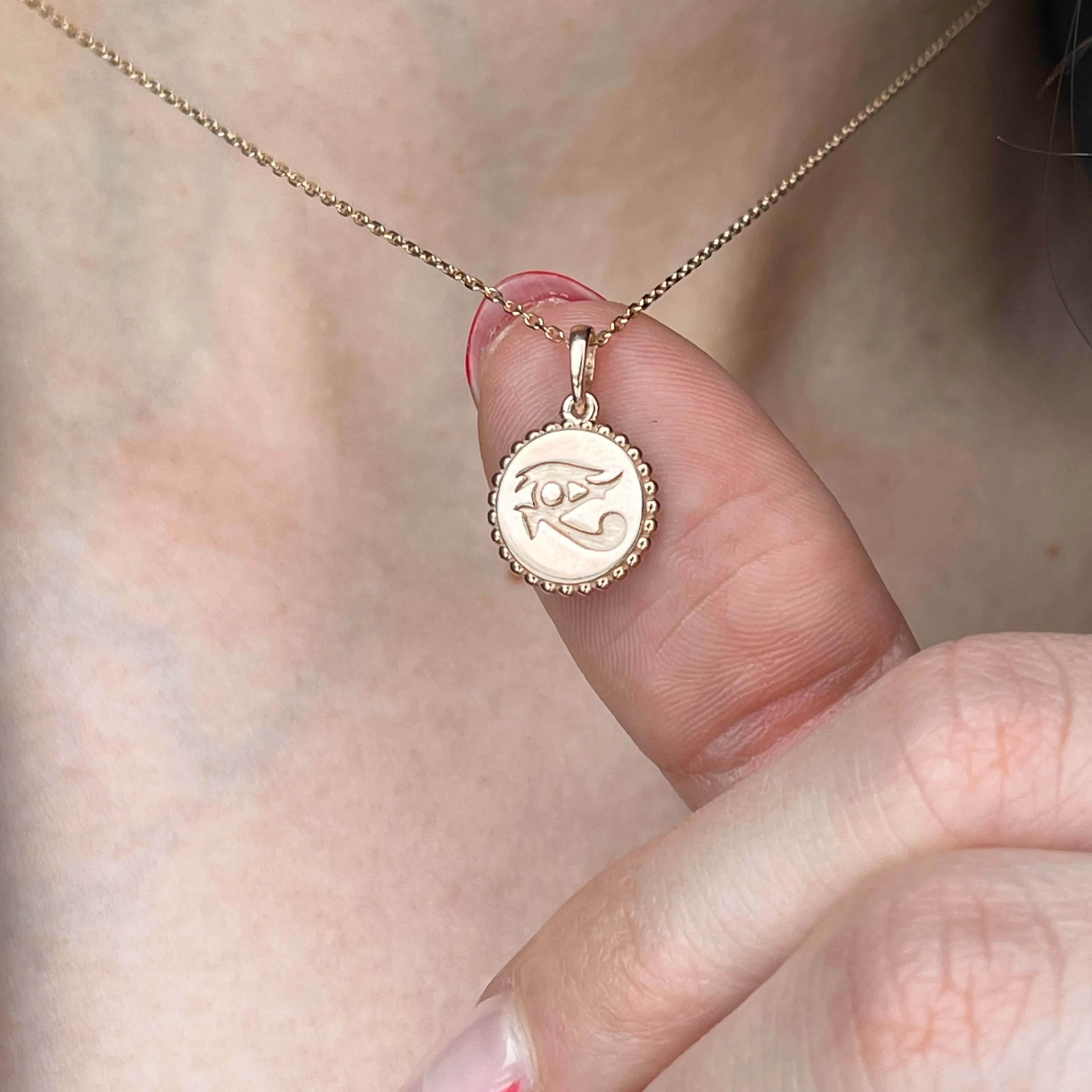 14KT Rose Gold Eye of Horus Beaded Round Pendant Charm