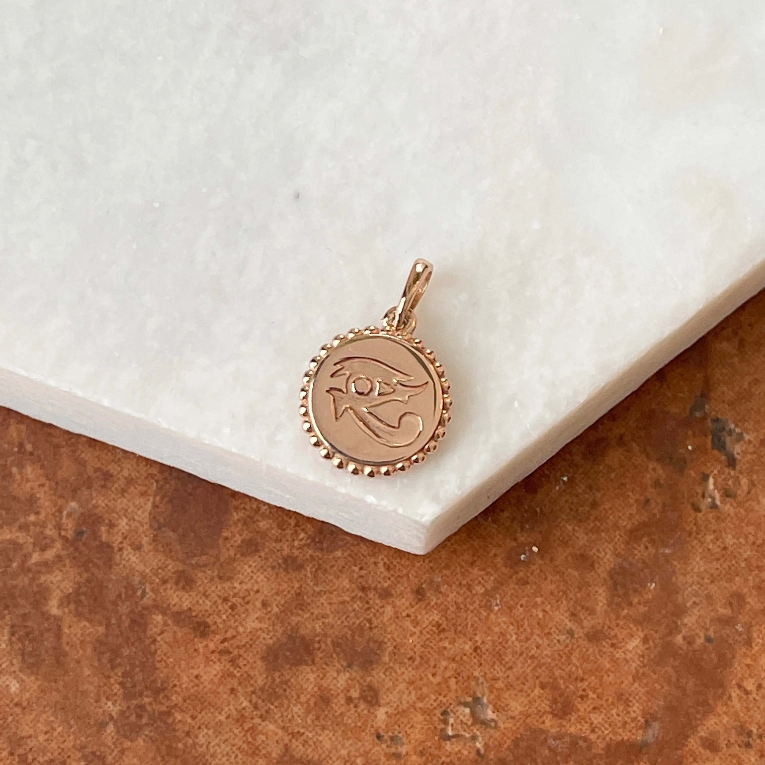 14KT Rose Gold Eye of Horus Beaded Round Pendant Charm