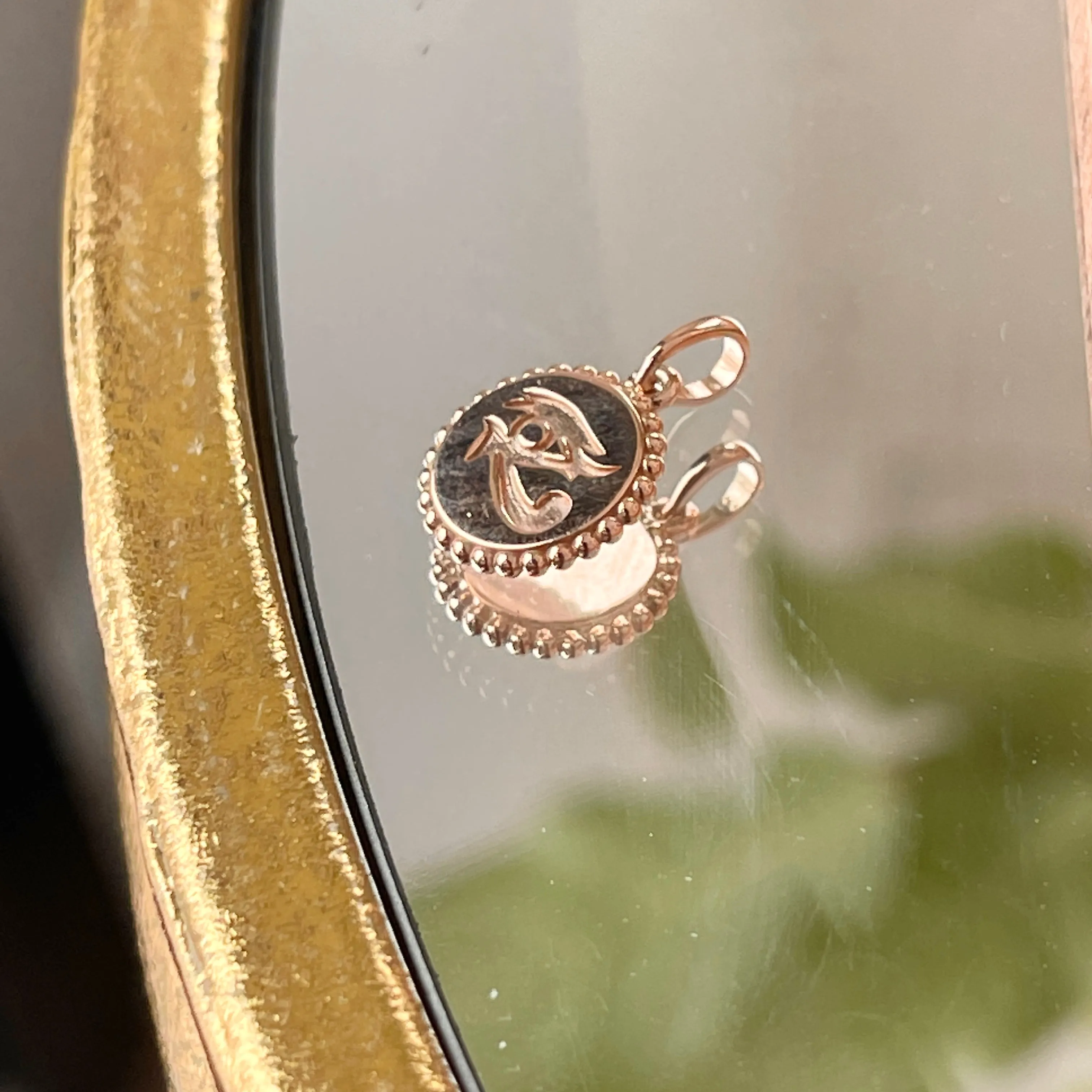 14KT Rose Gold Eye of Horus Beaded Round Pendant Charm