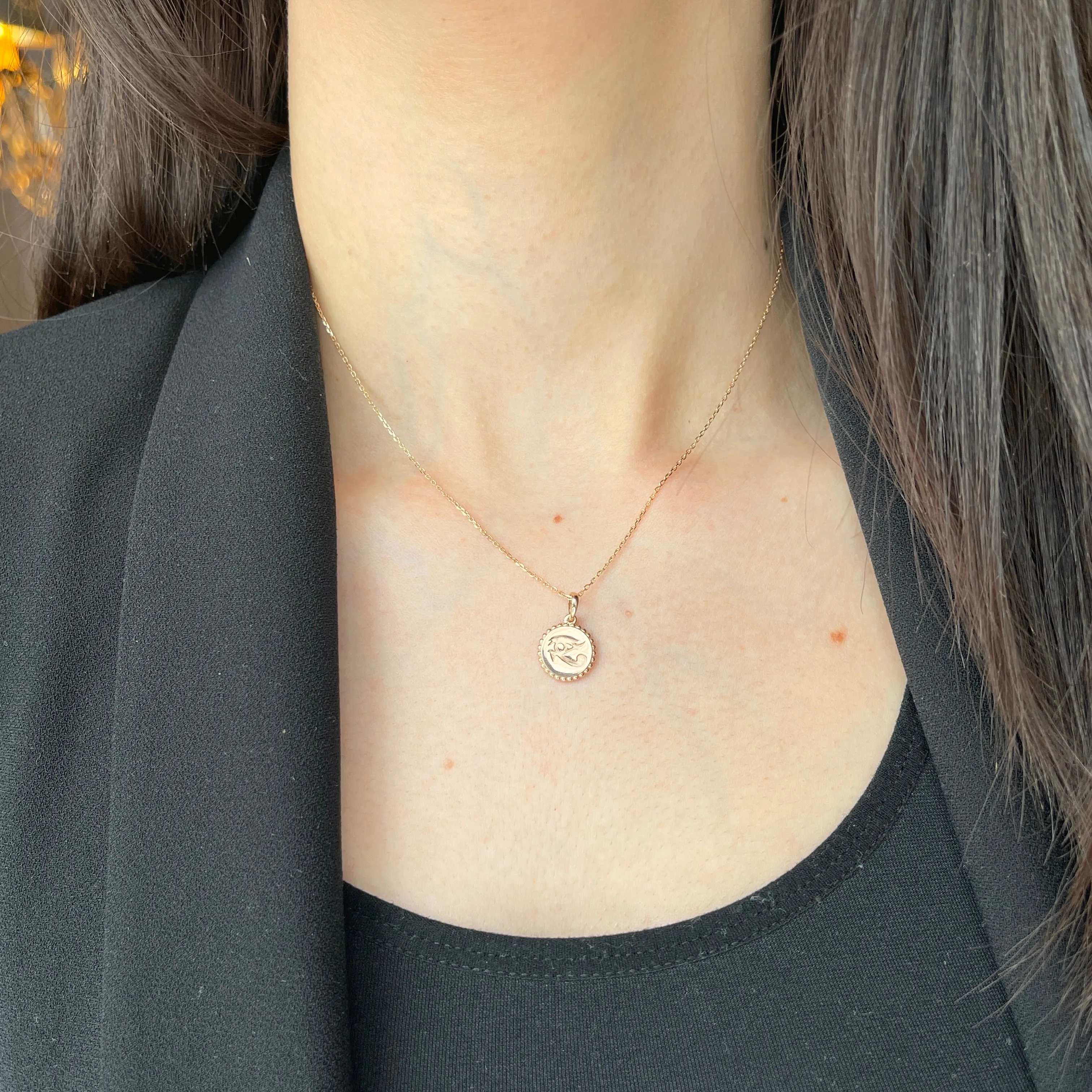 14KT Rose Gold Eye of Horus Beaded Round Pendant Charm