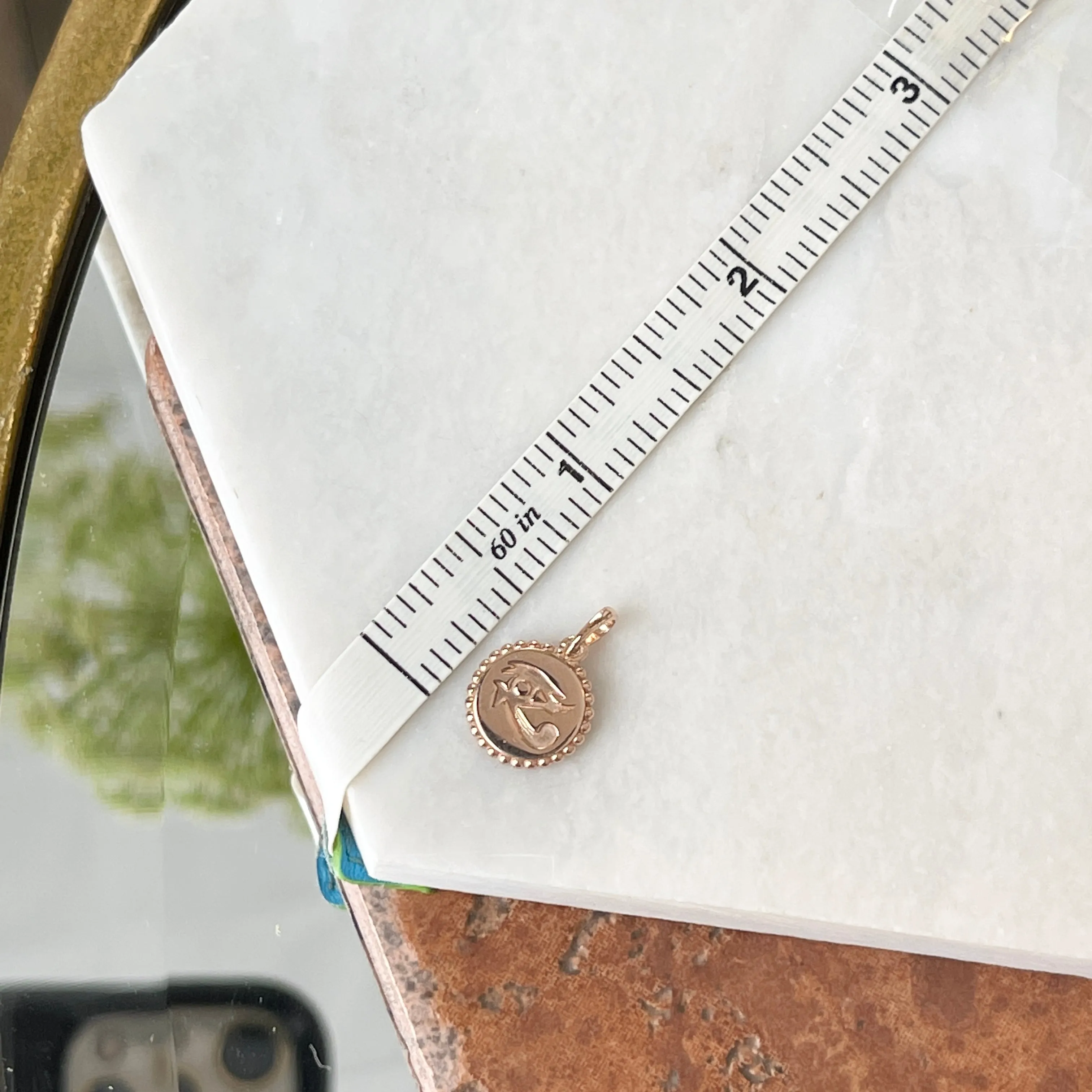 14KT Rose Gold Eye of Horus Beaded Round Pendant Charm