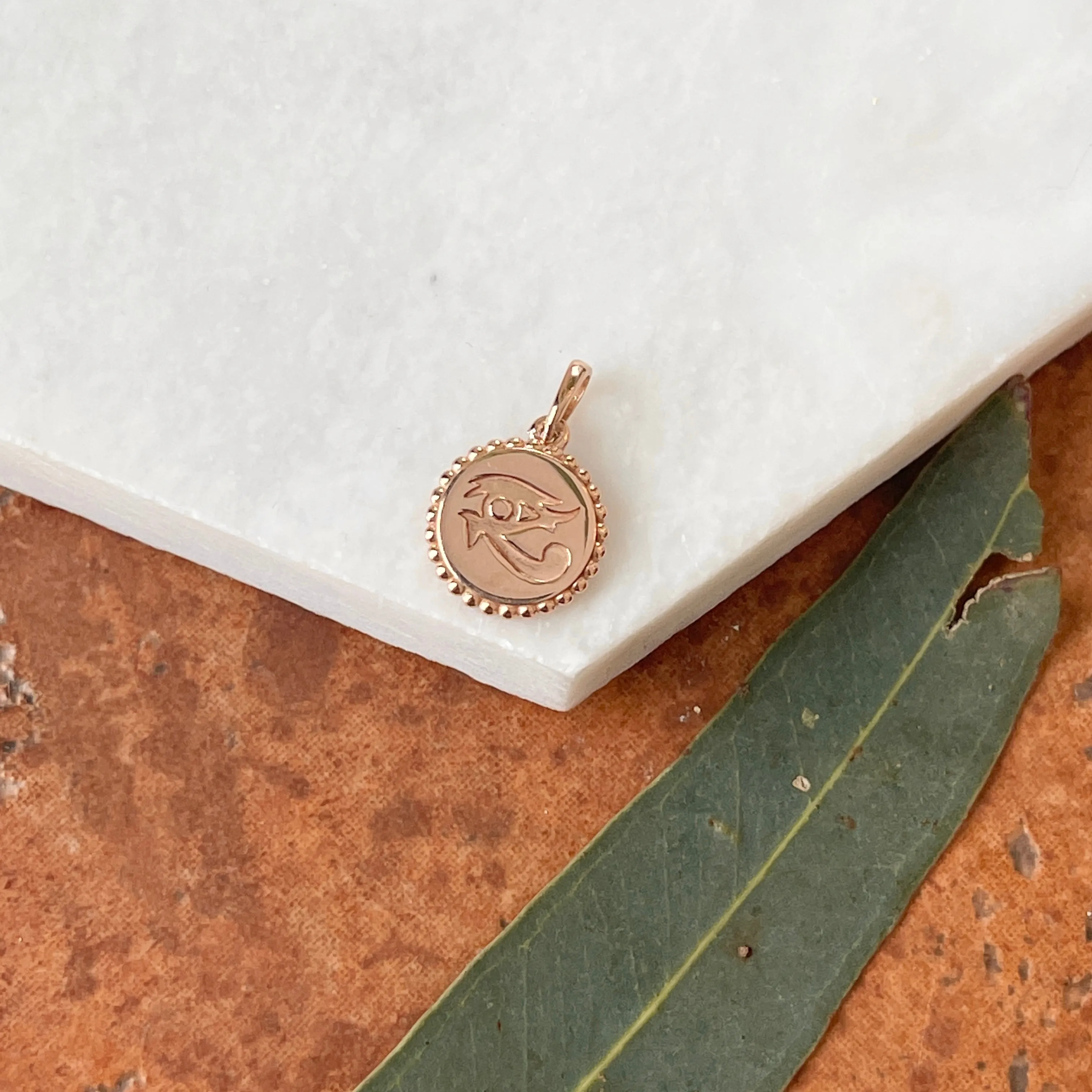 14KT Rose Gold Eye of Horus Beaded Round Pendant Charm