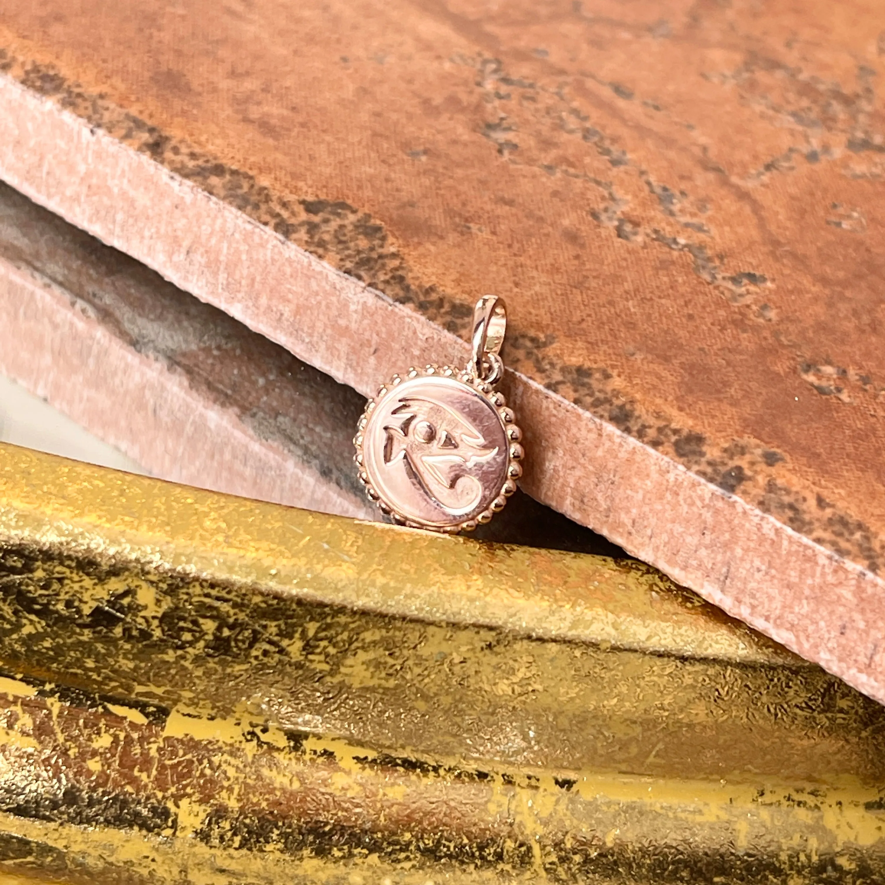 14KT Rose Gold Eye of Horus Beaded Round Pendant Charm