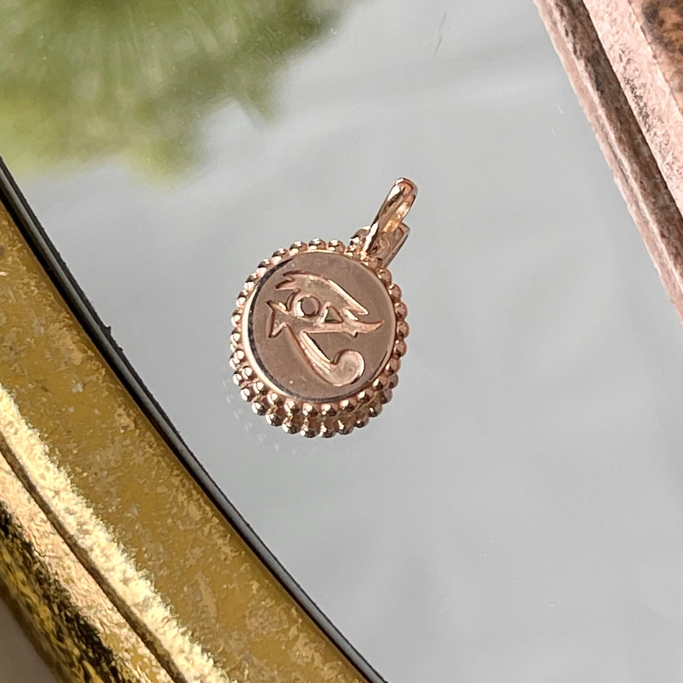 14KT Rose Gold Eye of Horus Beaded Round Pendant Charm