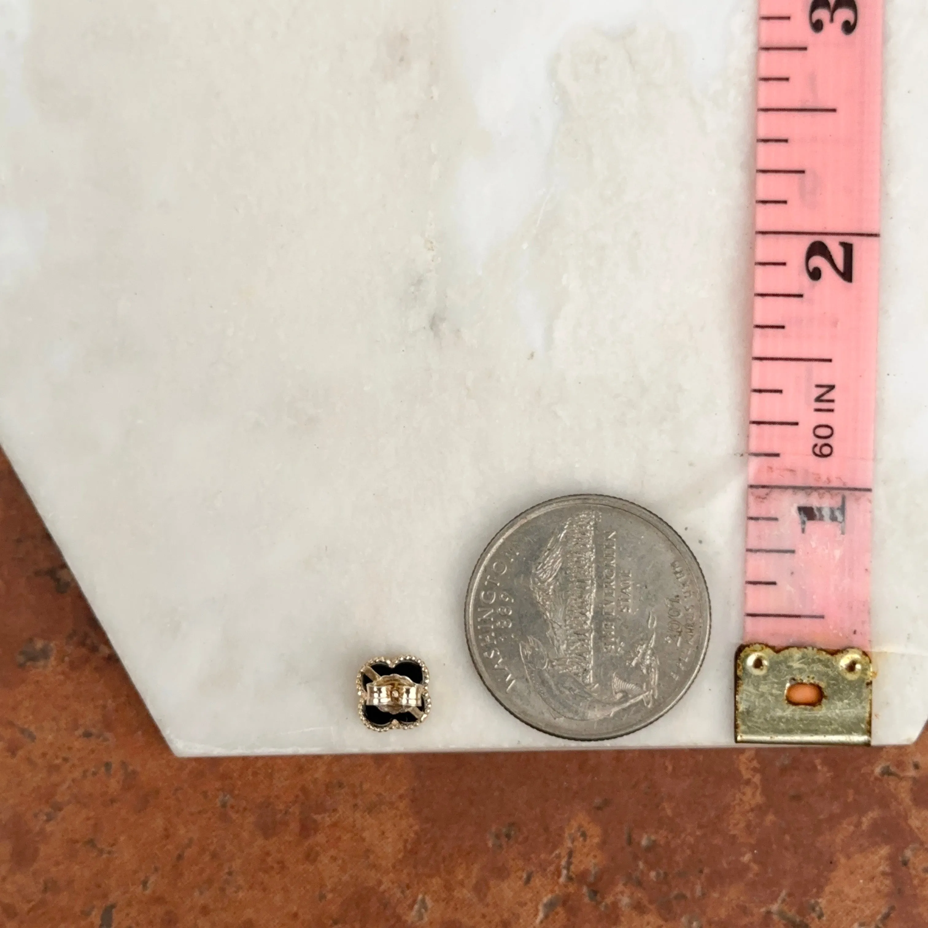 14KT Yellow Gold 8mm Beaded Black Onyx Clover Stud Earrings