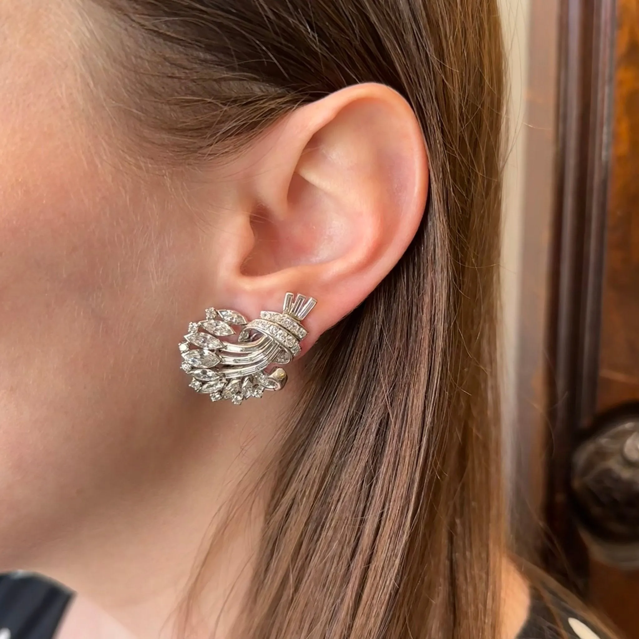 1950s 14K White Gold 6.00 CTW Diamond Earrings