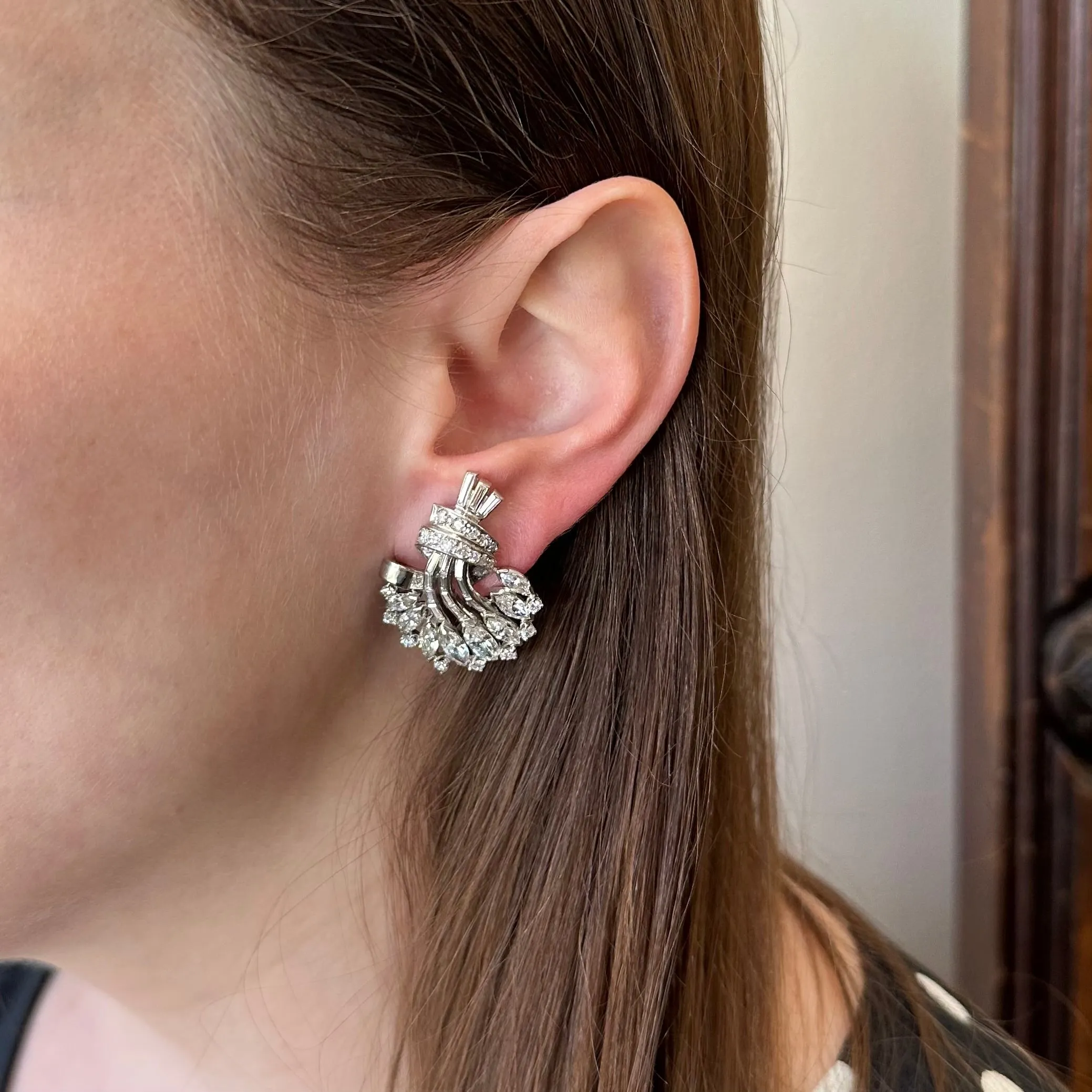 1950s 14K White Gold 6.00 CTW Diamond Earrings