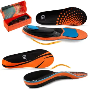【2 Pairs】Plantar Fasciitis Insoles for Heavy Duty Support, High Arch Orthotic Inserts, 240 lbs, Orange