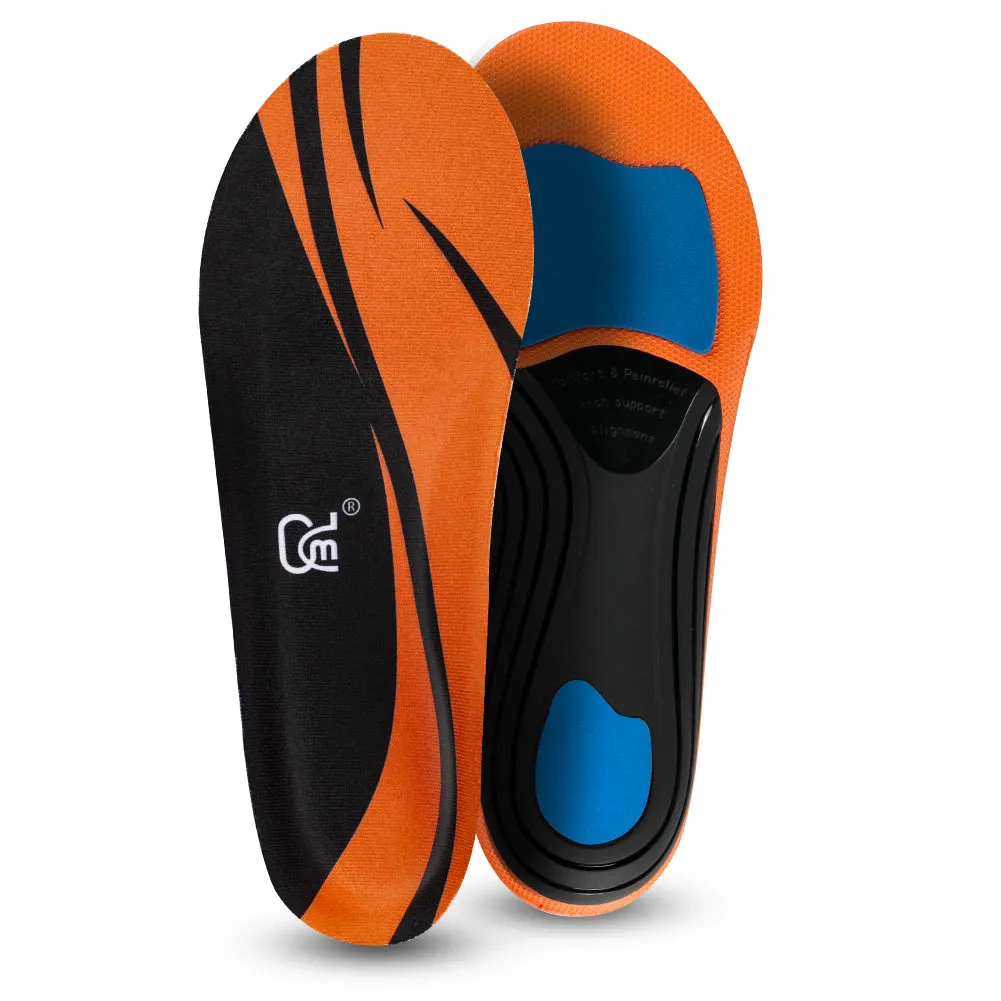 【2 Pairs】Plantar Fasciitis Insoles for Heavy Duty Support, High Arch Orthotic Inserts, 240 lbs, Orange