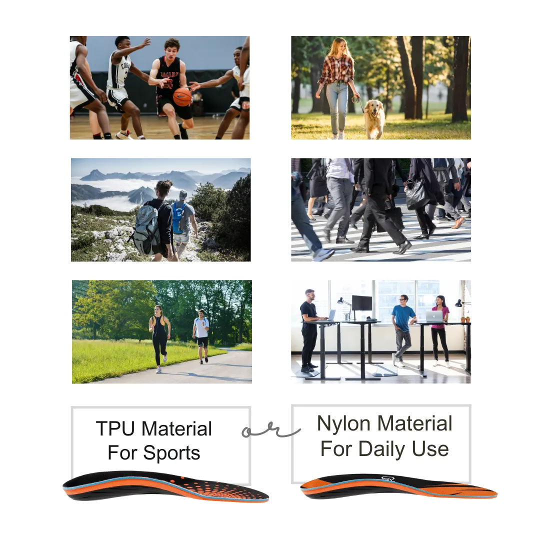 【2 Pairs】Plantar Fasciitis Insoles for Heavy Duty Support, High Arch Orthotic Inserts, 240 lbs, Orange