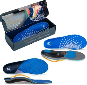 【2 Pairs】Plantar Fasciitis Insoles for High Arch Orthotic Inserts, 240 lbs Heavy Duty Support, Blue