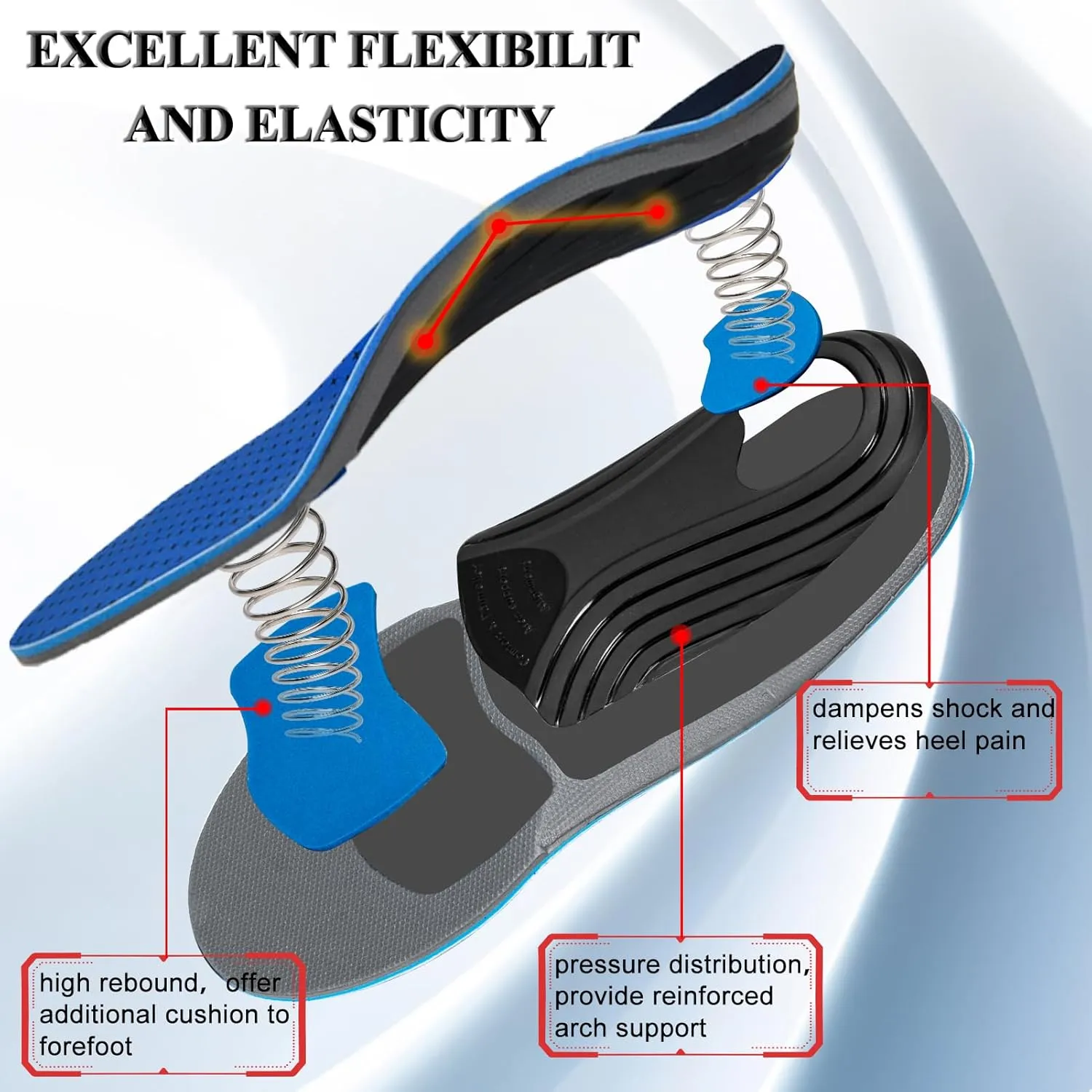 【2 Pairs】Plantar Fasciitis Insoles for High Arch Orthotic Inserts, 240 lbs Heavy Duty Support, Blue