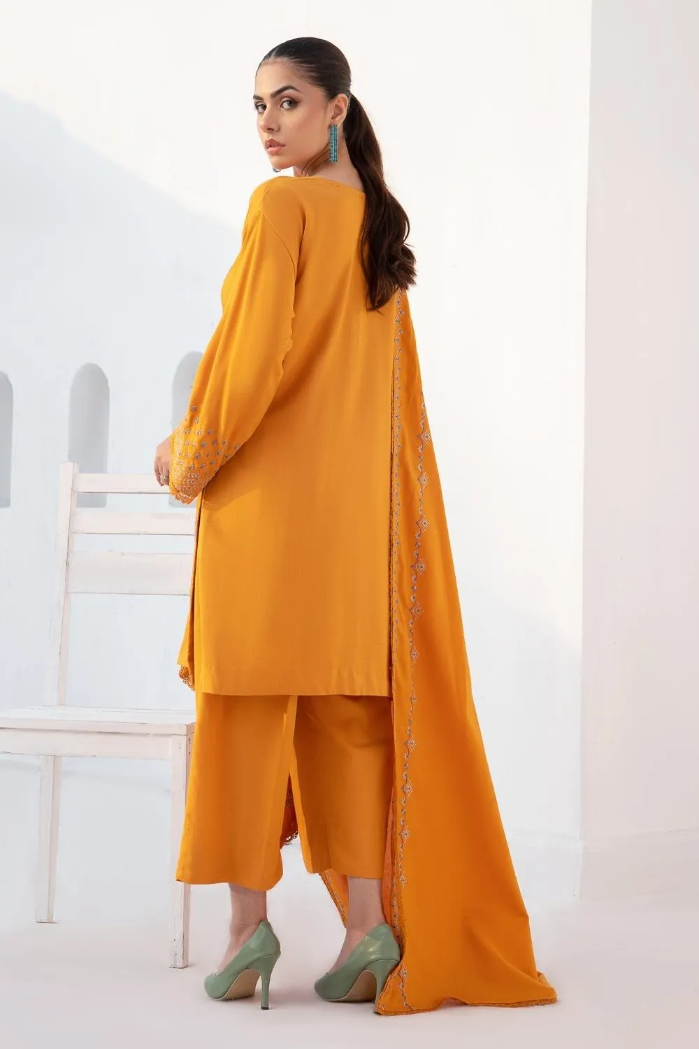 3PC Unstitched |Embroidered Karandi Shirt  Cotton Dobby Shawl  Trouser