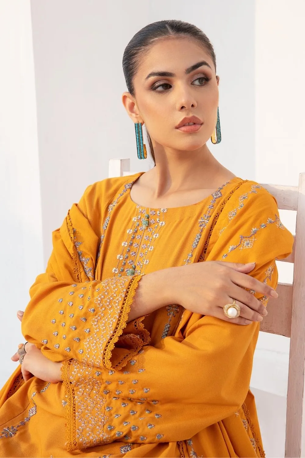 3PC Unstitched |Embroidered Karandi Shirt  Cotton Dobby Shawl  Trouser