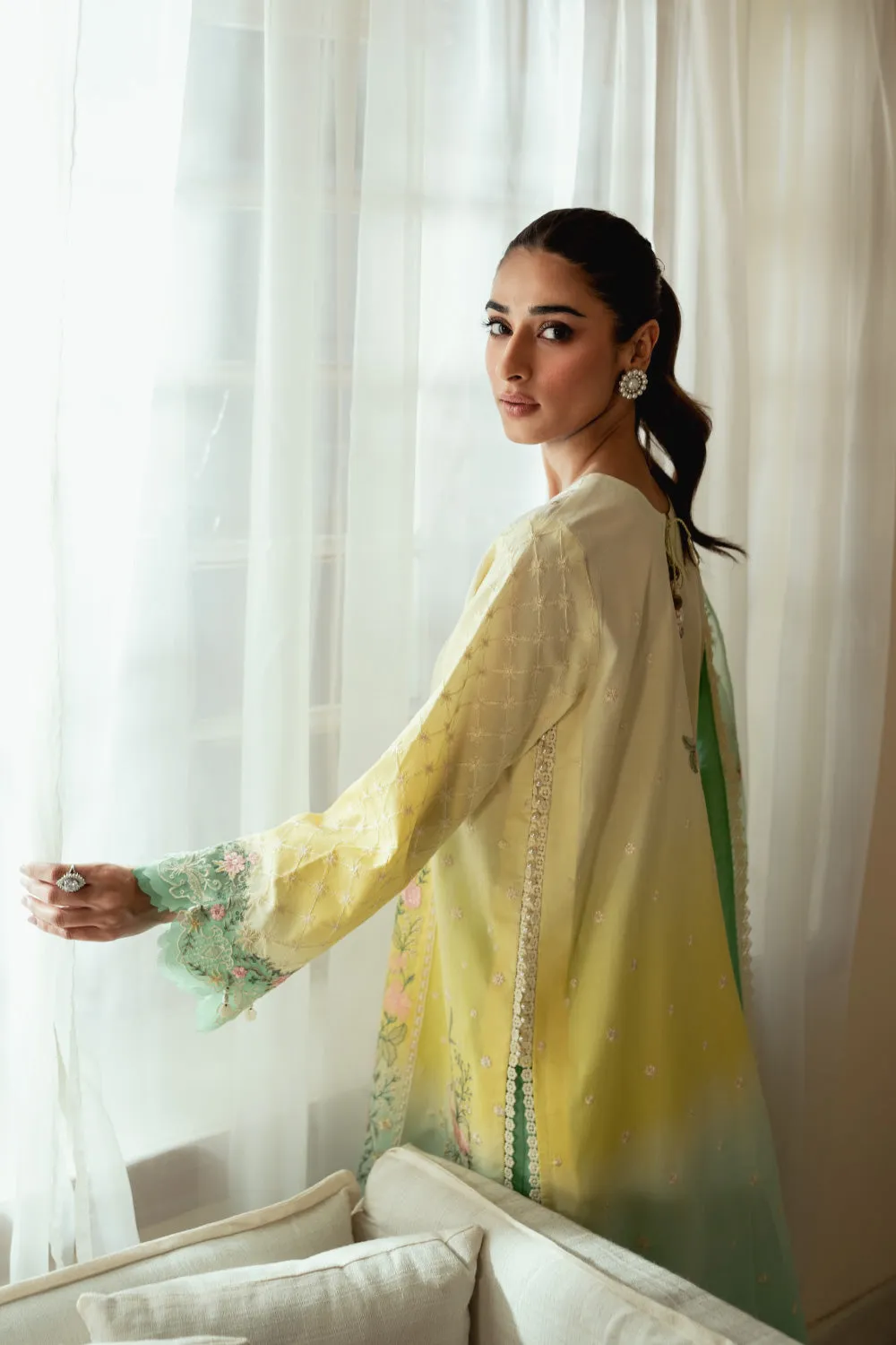 3PC Unstitched | Embroidered Lawn Suit | Organza Dupatta