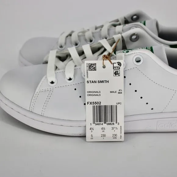 Adidas Originals Stan Smith Sneakers Boys Size 5 in White/Green NEW