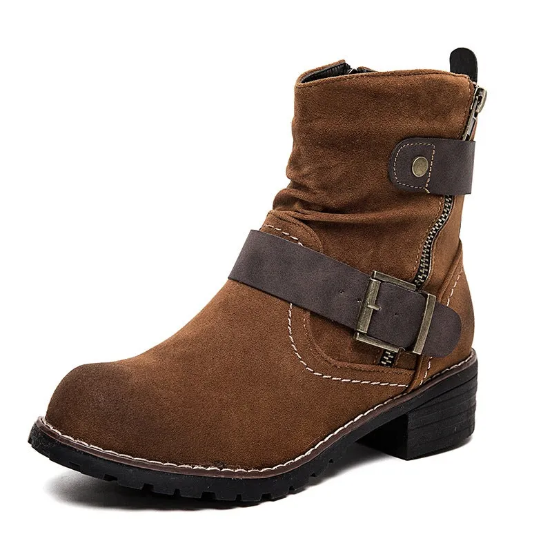 Adult Viscose Shoes Round Toe Women's Short Soft Brown Martin Boots