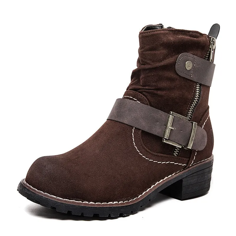 Adult Viscose Shoes Round Toe Women's Short Soft Brown Martin Boots