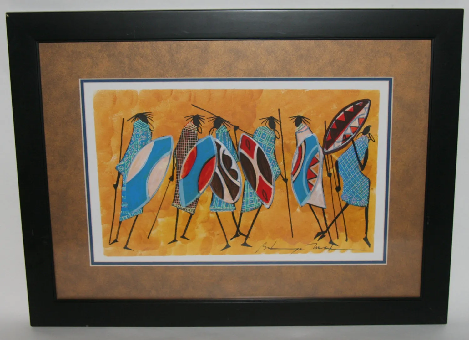 African Art Original Painting Maasai Warriors With Shields Acrylic Ink Abstract Kenya