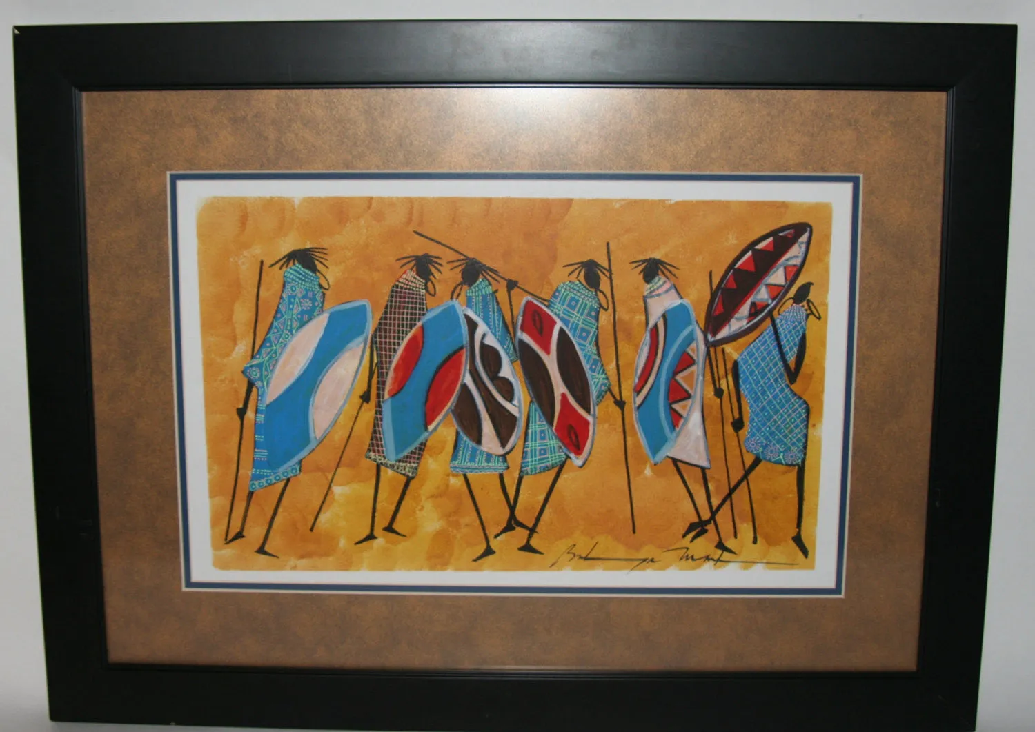 African Art Original Painting Maasai Warriors With Shields Acrylic Ink Abstract Kenya