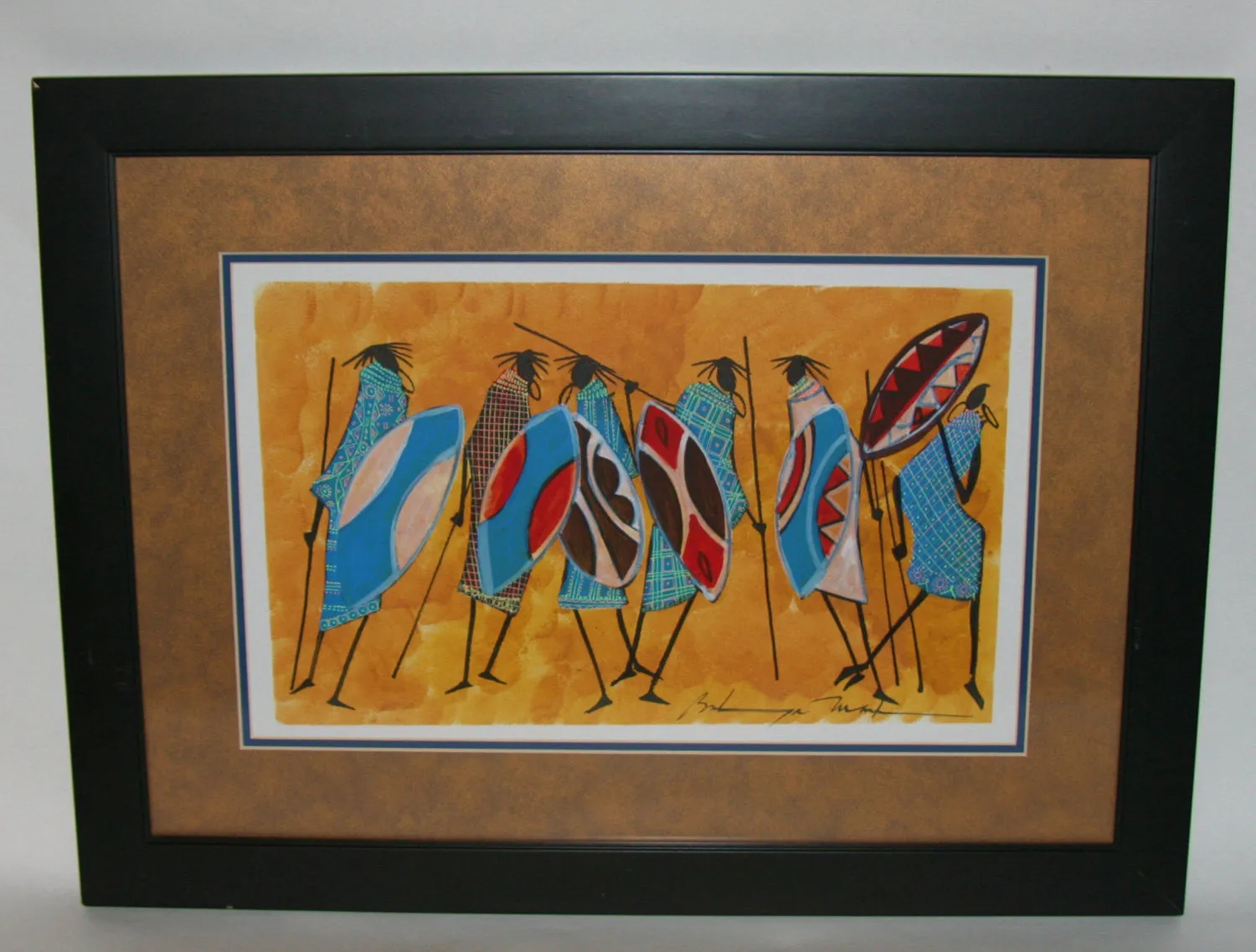 African Art Original Painting Maasai Warriors With Shields Acrylic Ink Abstract Kenya