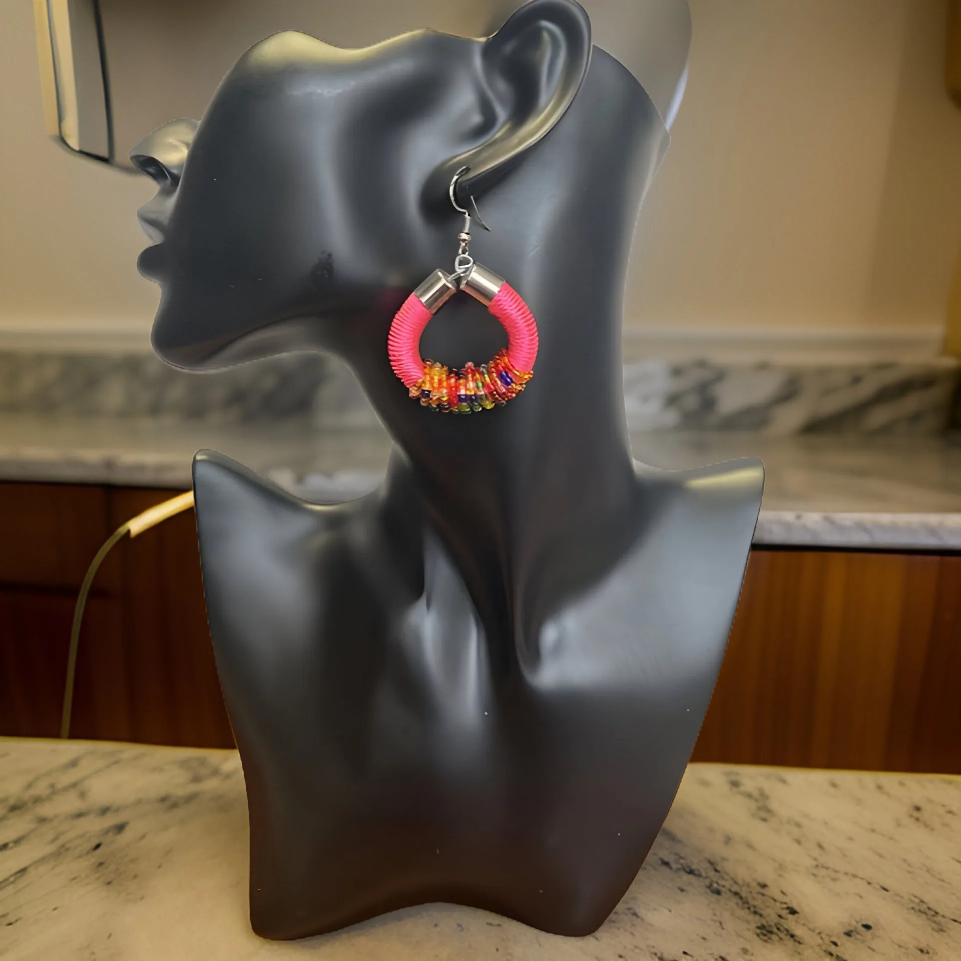 African Beaded Hoop Earrings