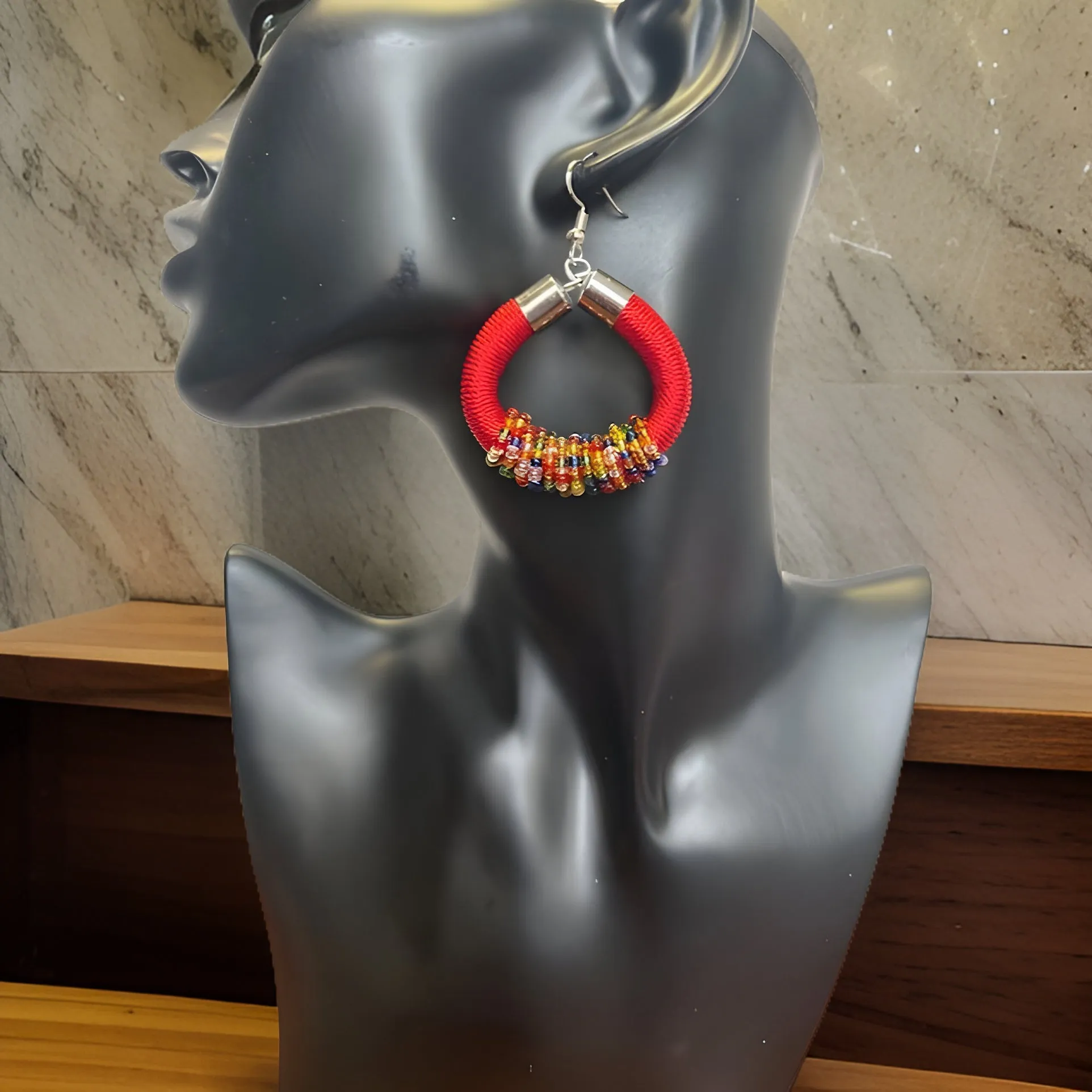 African Beaded Hoop Earrings