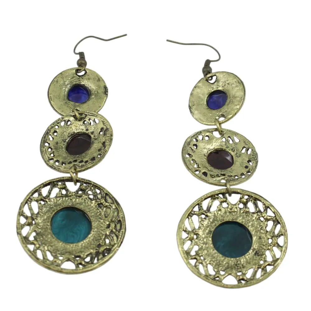 Antique Blue, Red, and Turquoise Discs Earring - REC569