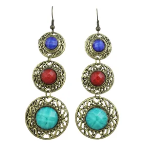 Antique Blue, Red, and Turquoise Discs Earring - REC569