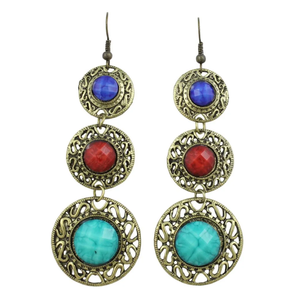 Antique Blue, Red, and Turquoise Discs Earring - REC569