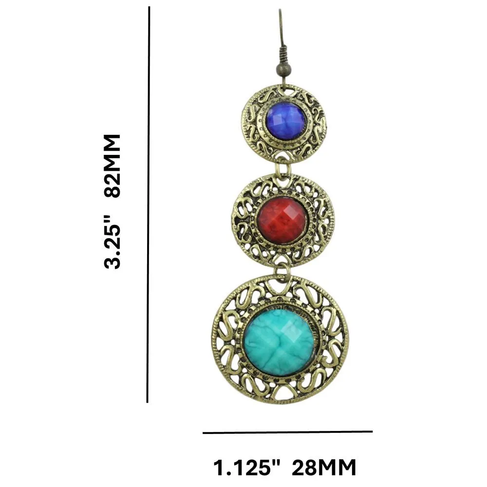 Antique Blue, Red, and Turquoise Discs Earring - REC569
