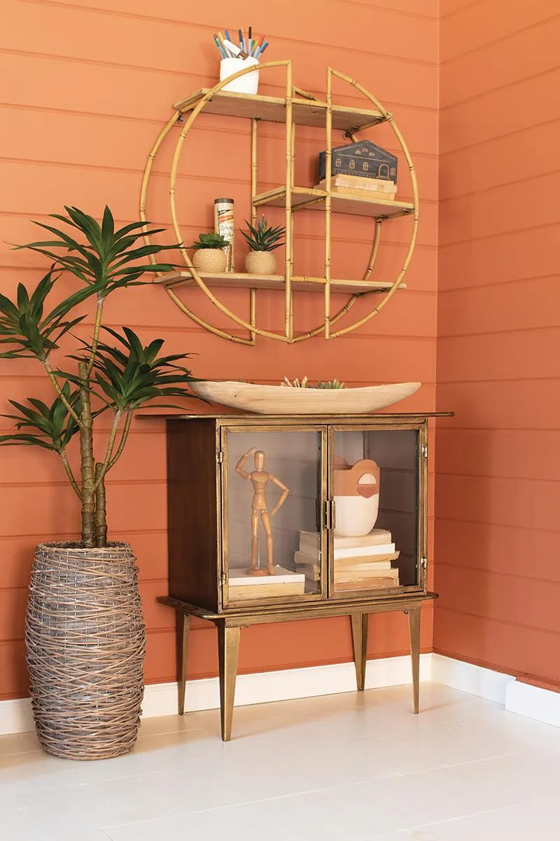 Antique Brass and Glass Two Door Cabinet