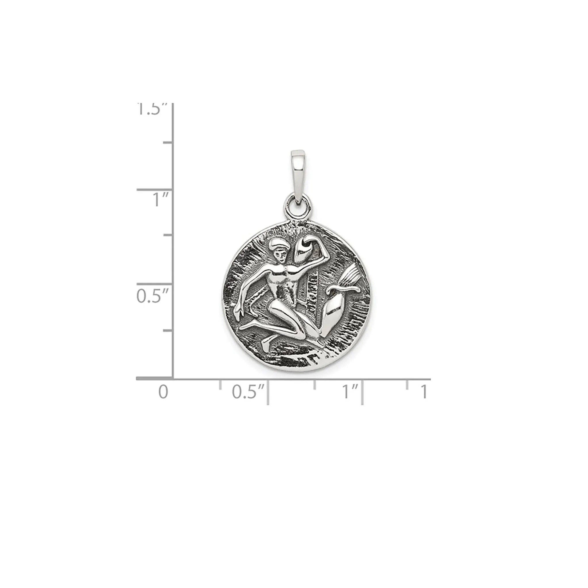 Antique-Finish Aquarius Zodiac Pendant (Silver)