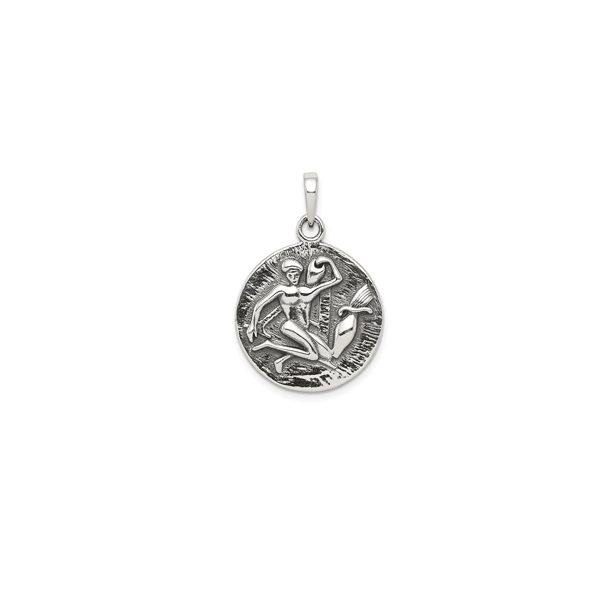 Antique-Finish Aquarius Zodiac Pendant (Silver)