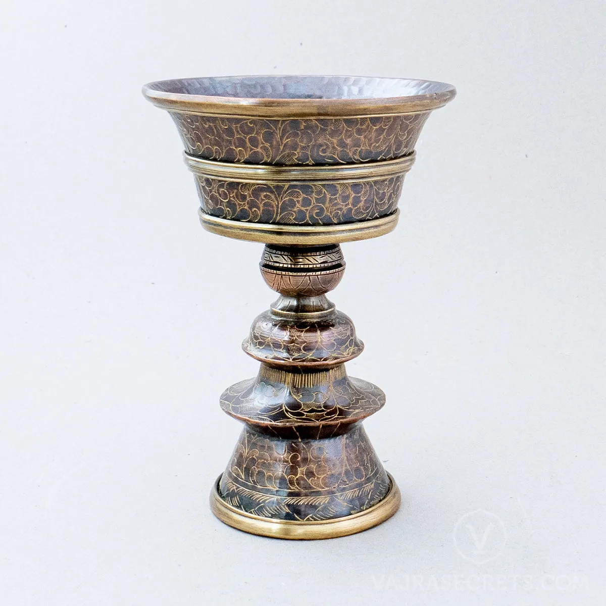 Antique Finish Carved Copper Butterlamp, 7 inch
