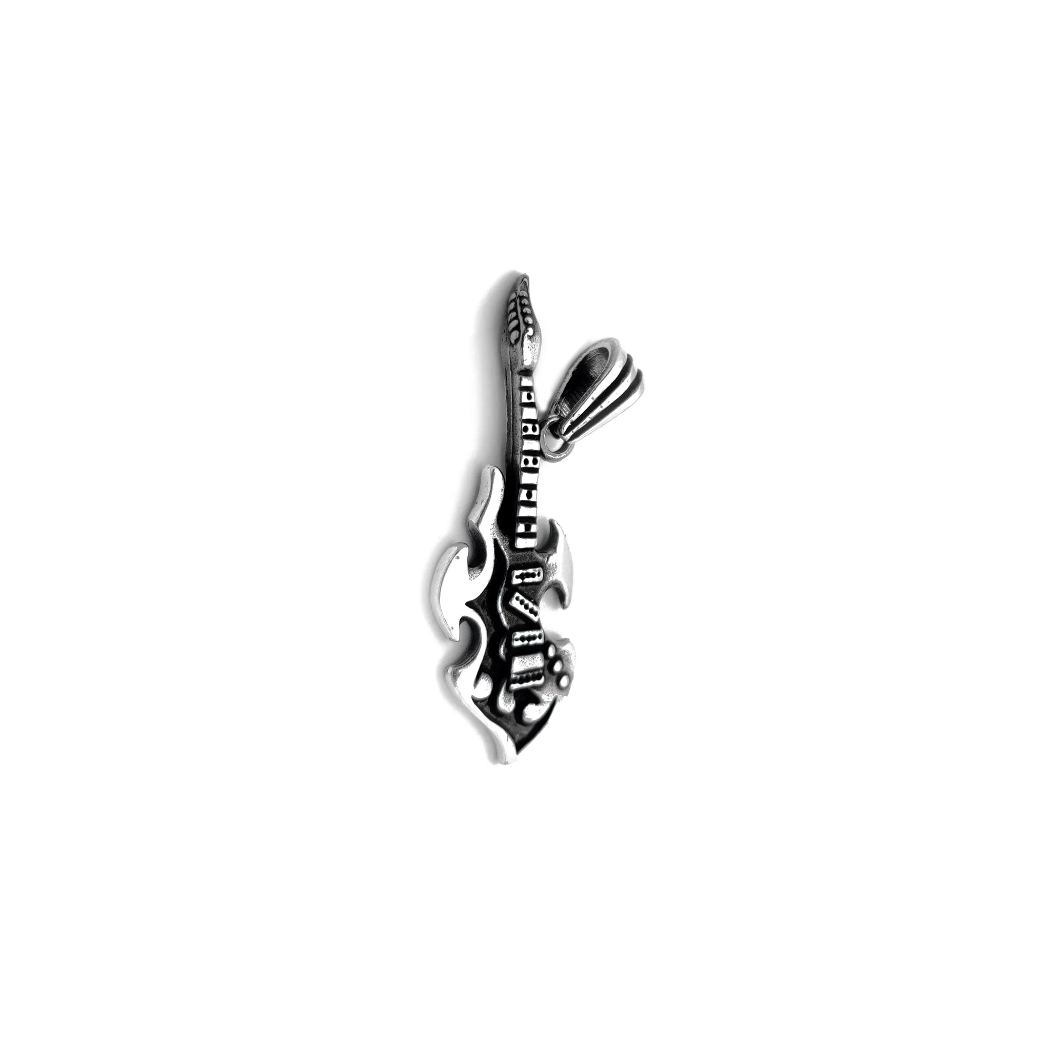 Antique-Finish Electric Guitar Pendant (Silver)