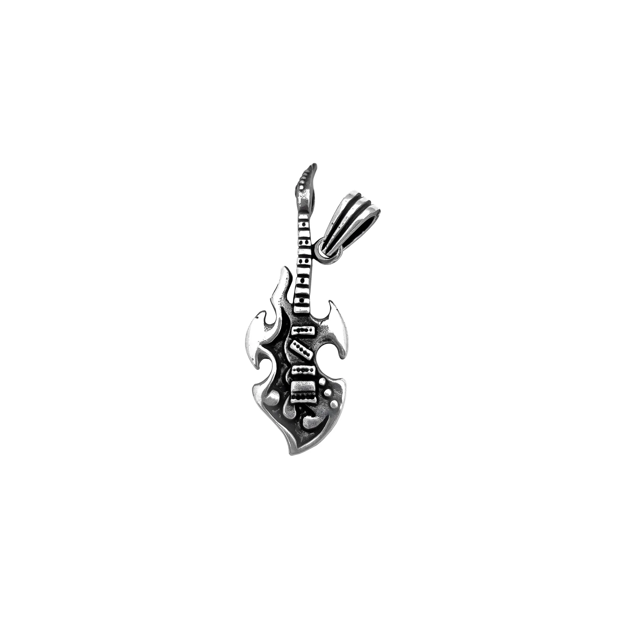 Antique-Finish Electric Guitar Pendant (Silver)