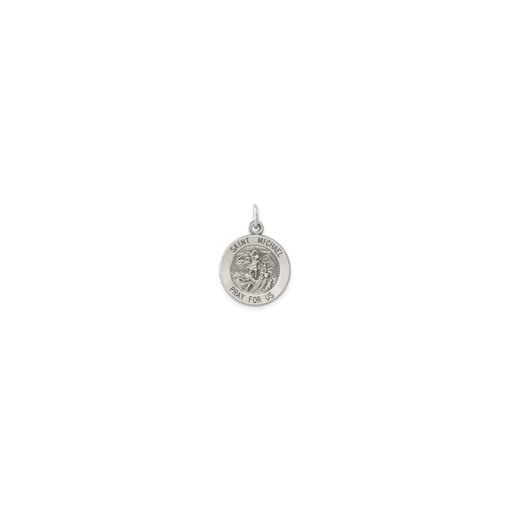 Antique-Finish Saint Michael Silhouette Round Medal (Silver)
