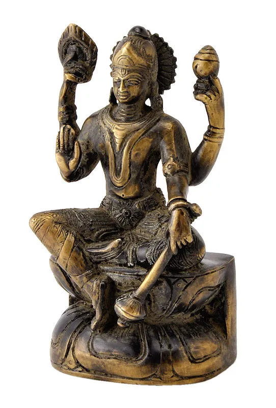 Antique Finish Seated Lord Vishnu Unique Statue