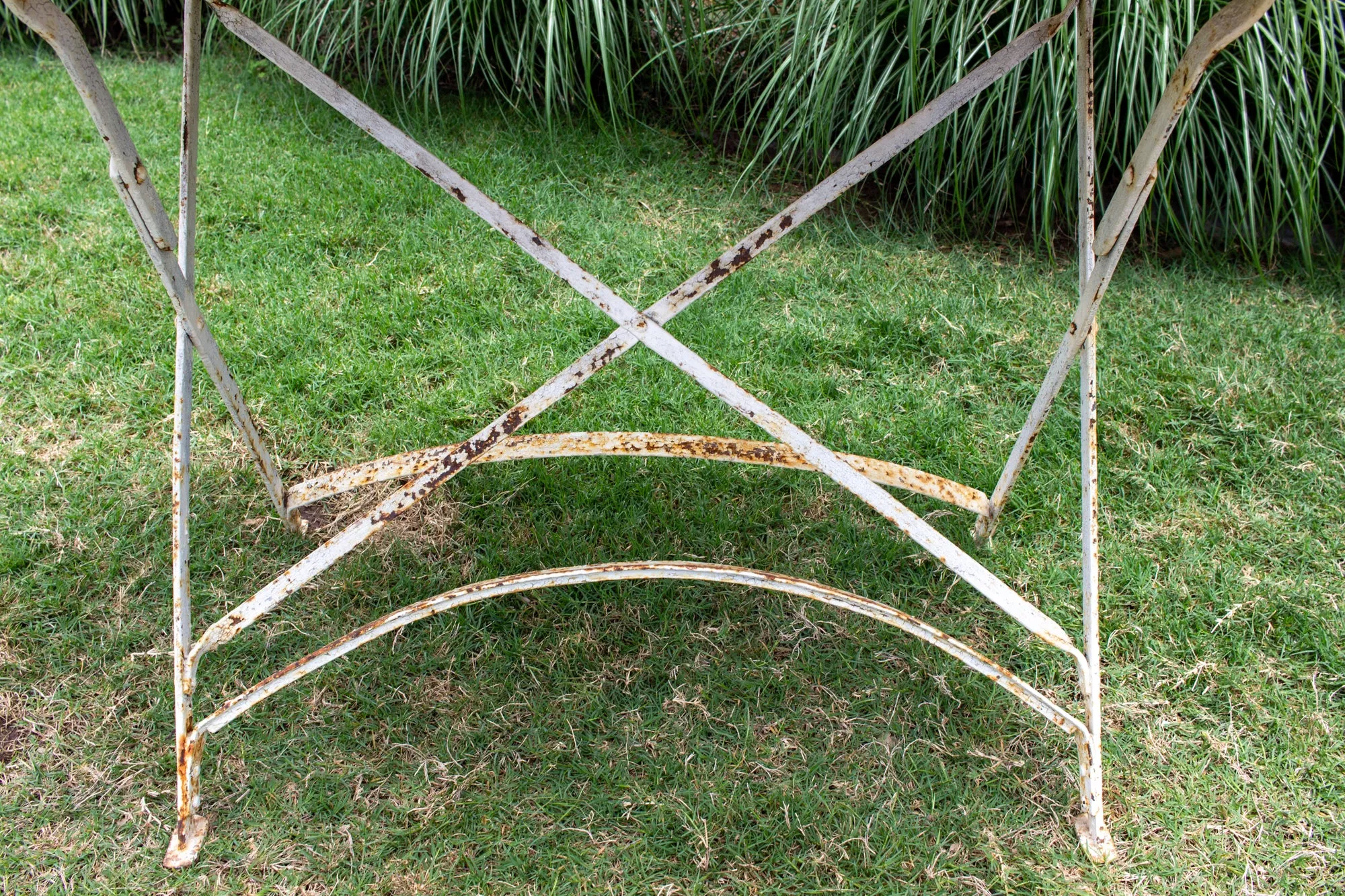 Antique French Folding Metal Garden Table in Distressed White Finish