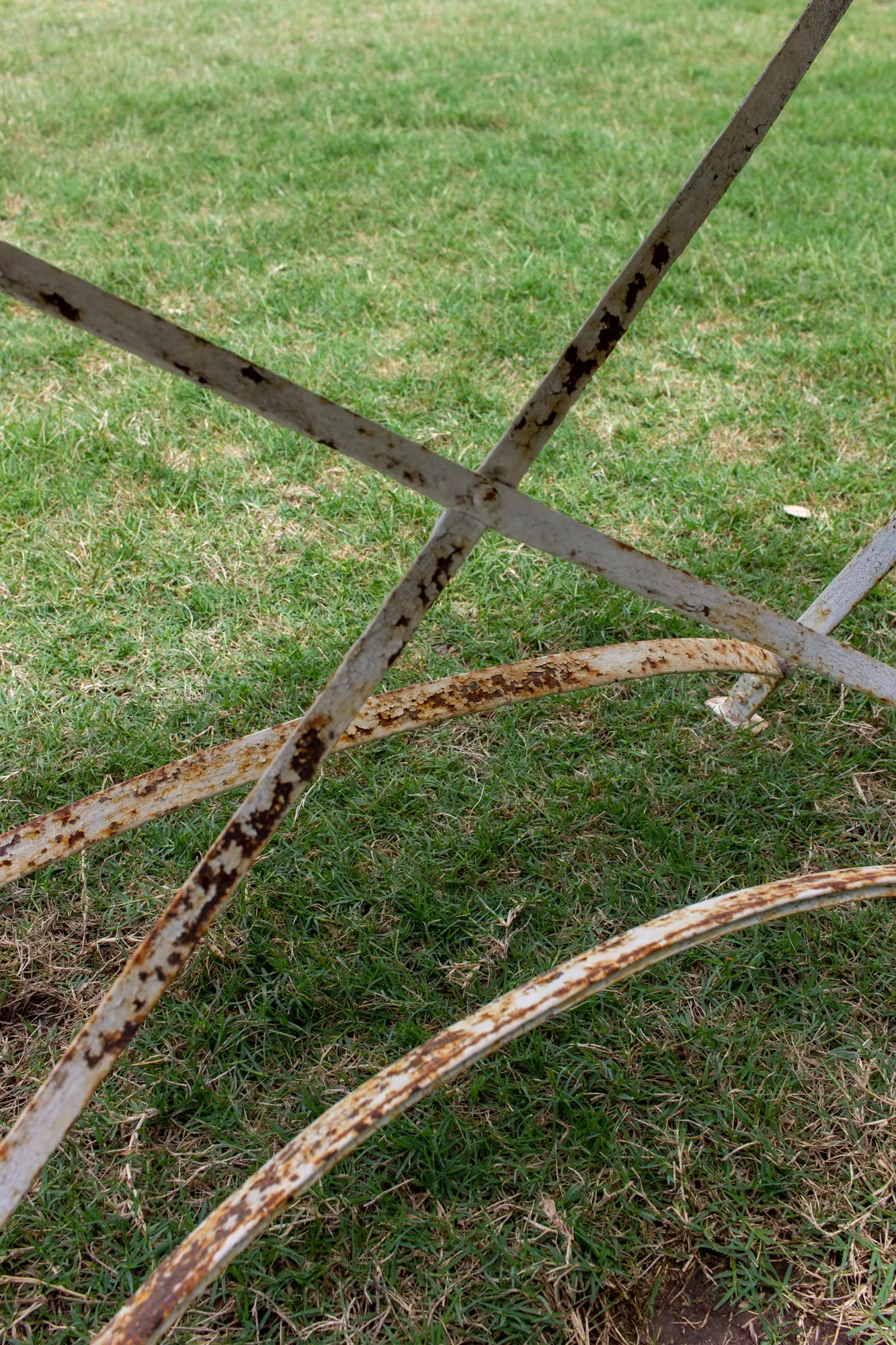 Antique French Folding Metal Garden Table in Distressed White Finish