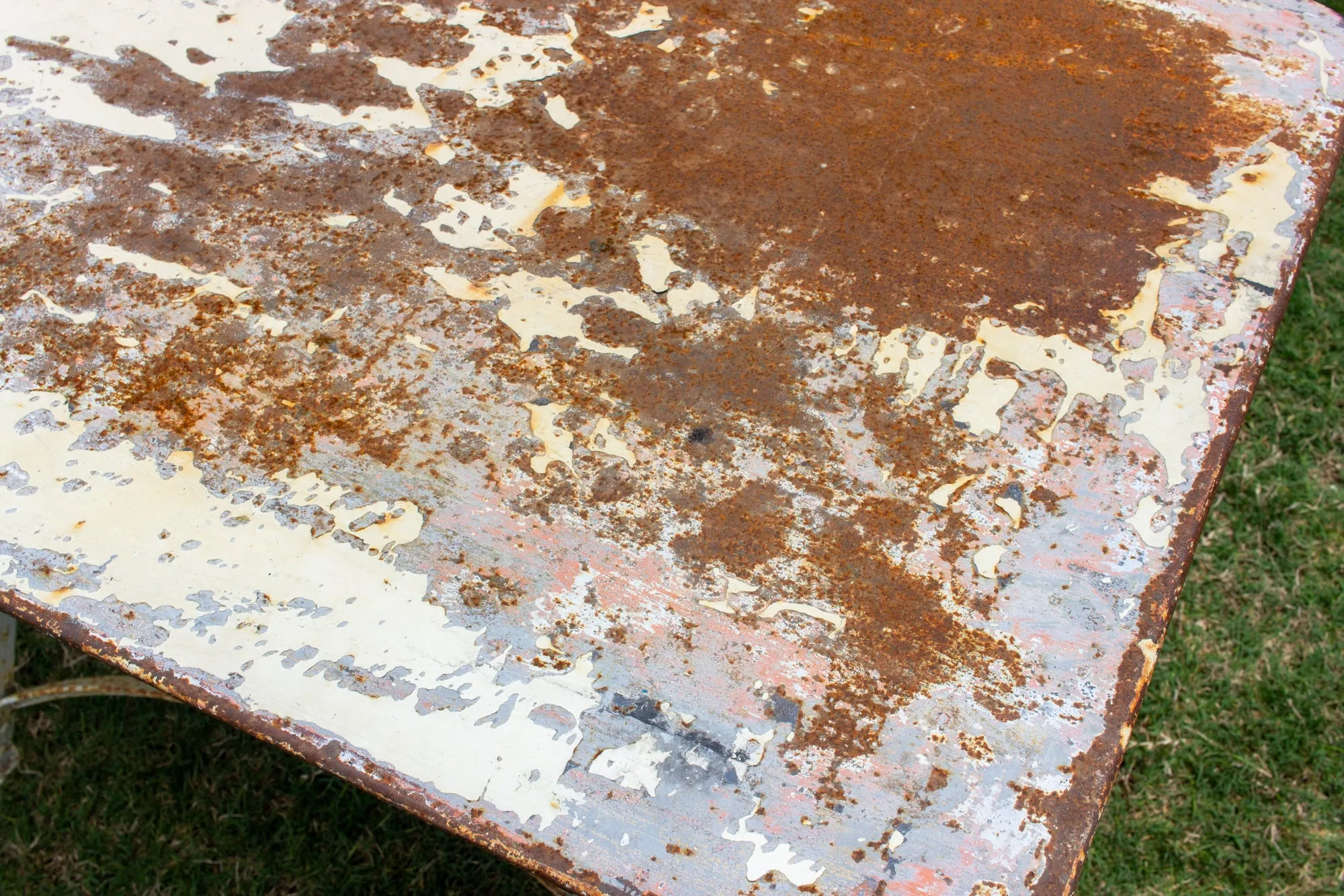 Antique French Folding Metal Garden Table in Distressed White Finish