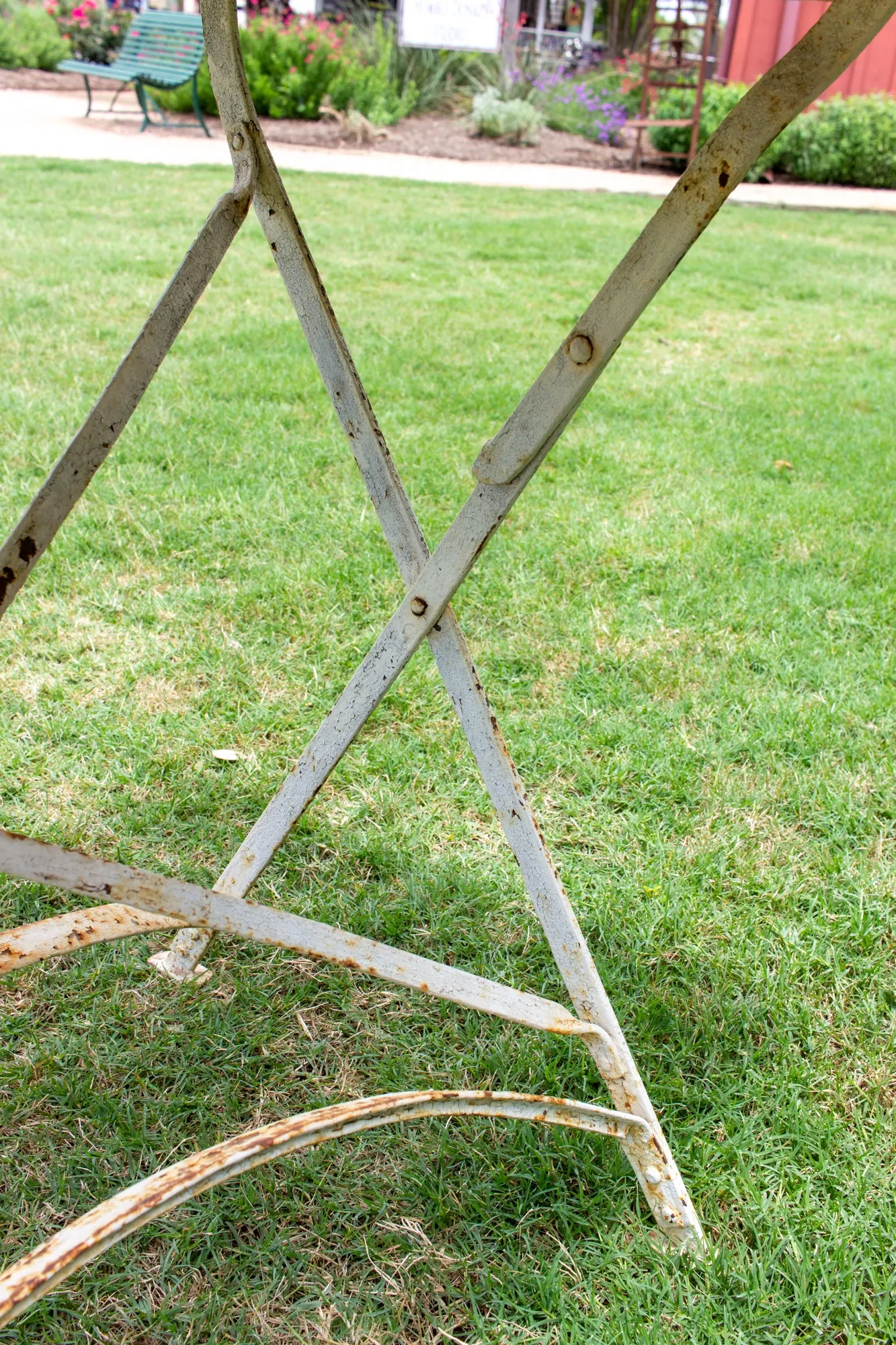 Antique French Folding Metal Garden Table in Distressed White Finish