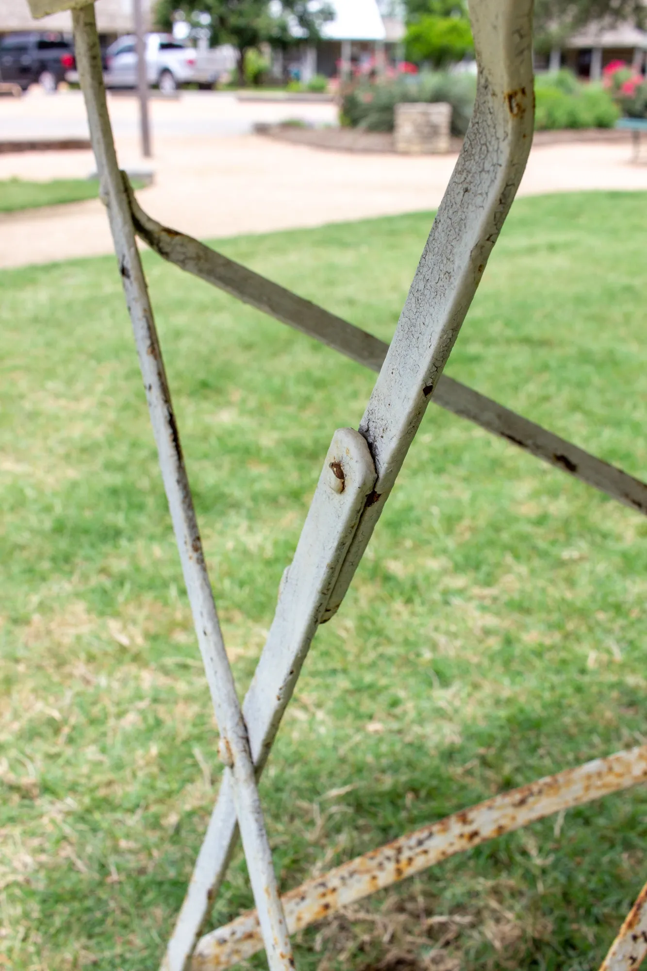 Antique French Folding Metal Garden Table in Distressed White Finish