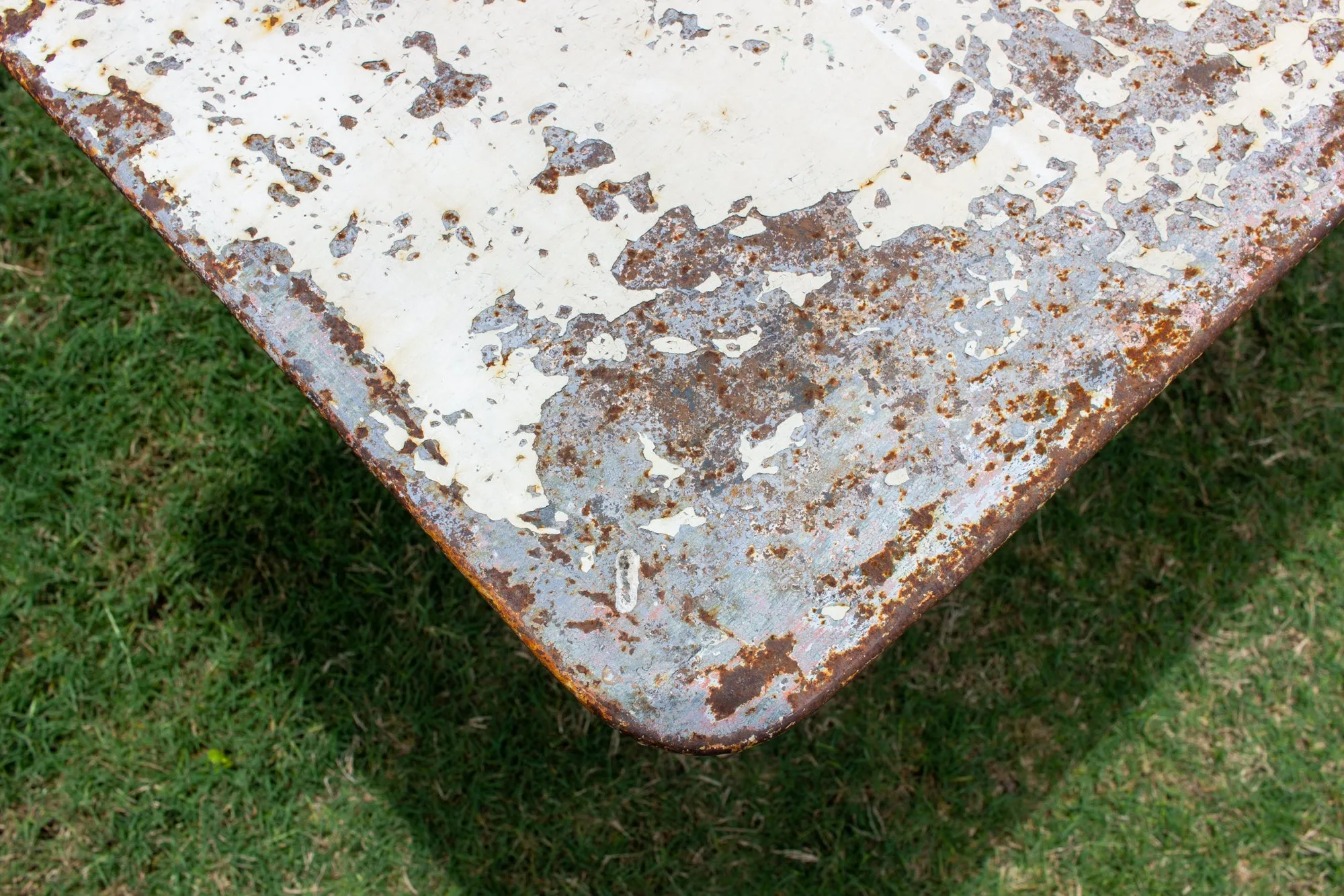 Antique French Folding Metal Garden Table in Distressed White Finish