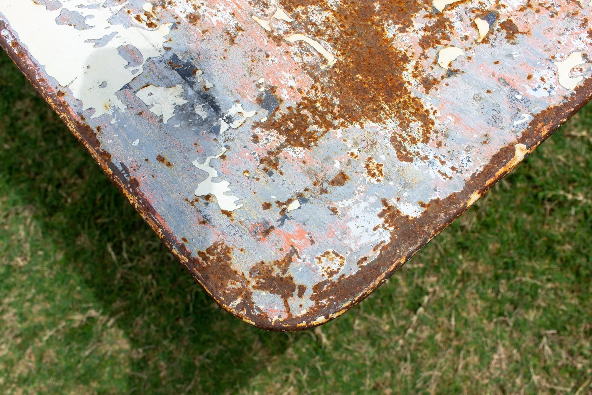 Antique French Folding Metal Garden Table in Distressed White Finish